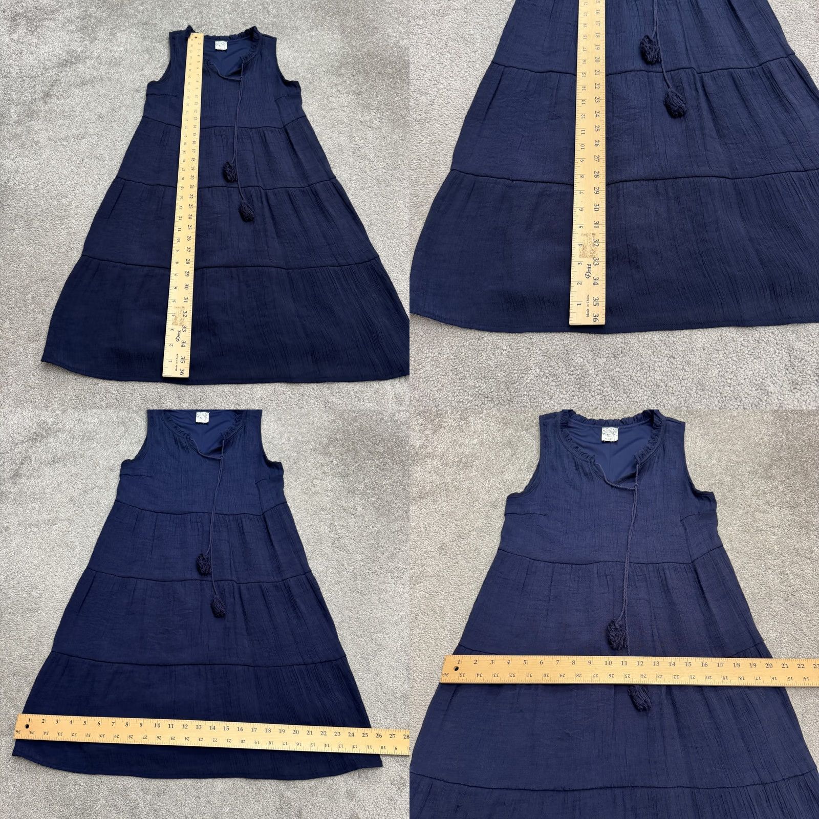 Vintage Naif Tiered Tasseled Midi Shift Dress Womens Medium Navy Blue Sleeveless Boho Size M / US 6-8 / IT 42-44 - 8 Thumbnail