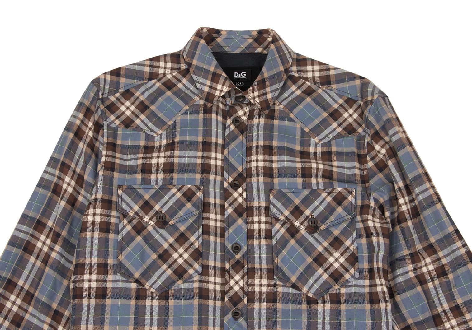 Dolce & Gabbana Multi Cotton Rib Check Western Yoke Shirt Size M Size US M / EU 48-50 / 2 - 2 Thumbnail