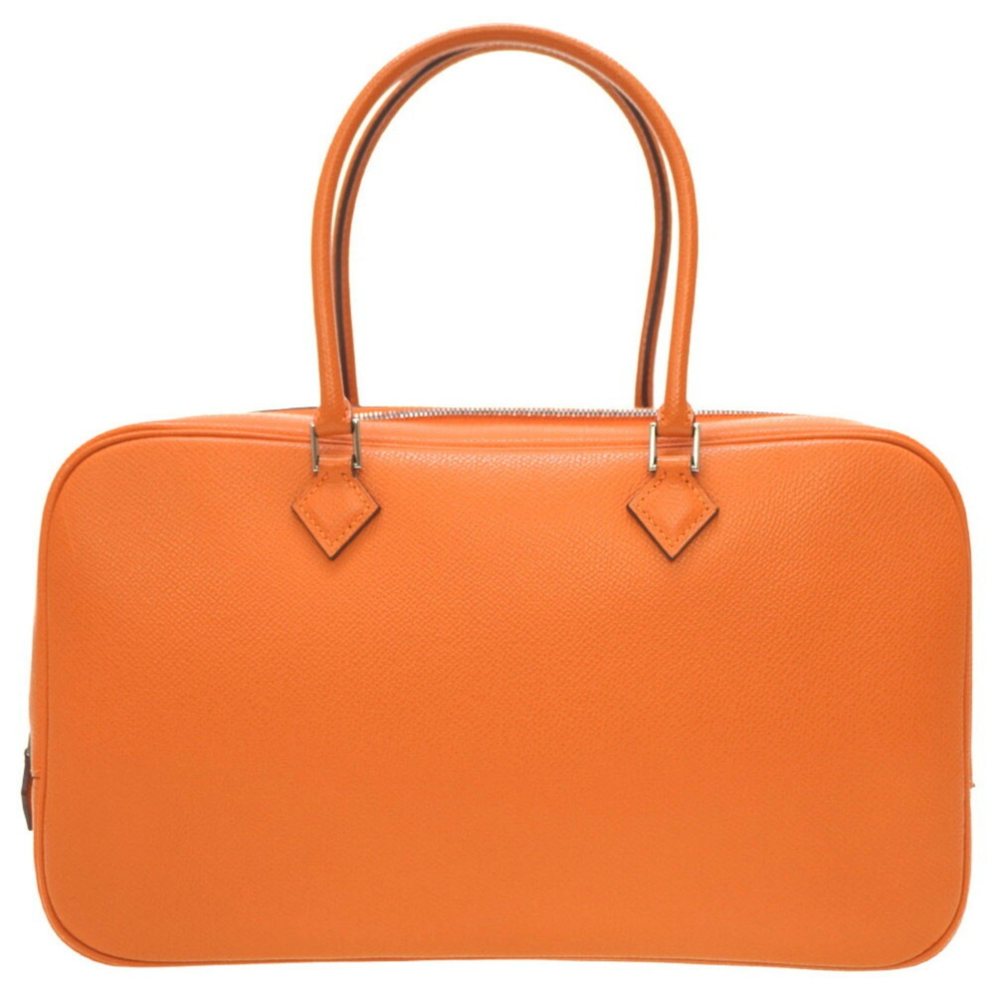 image of Hermes Plume Elan 28 Epson Orange H Stamp Handbag in Black, Women's