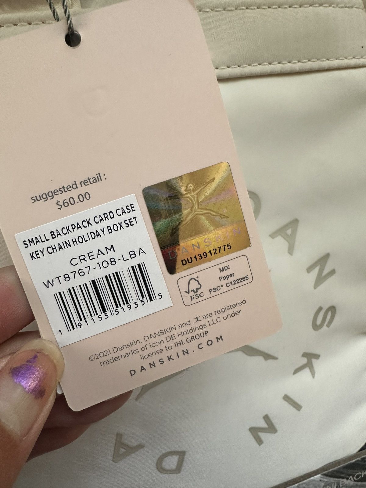 Designer $60 Danskin CREAM SMALL BACKPACK + CARD CASE + KEY CHAIN 3pc Size ONE SIZE - 12 Thumbnail