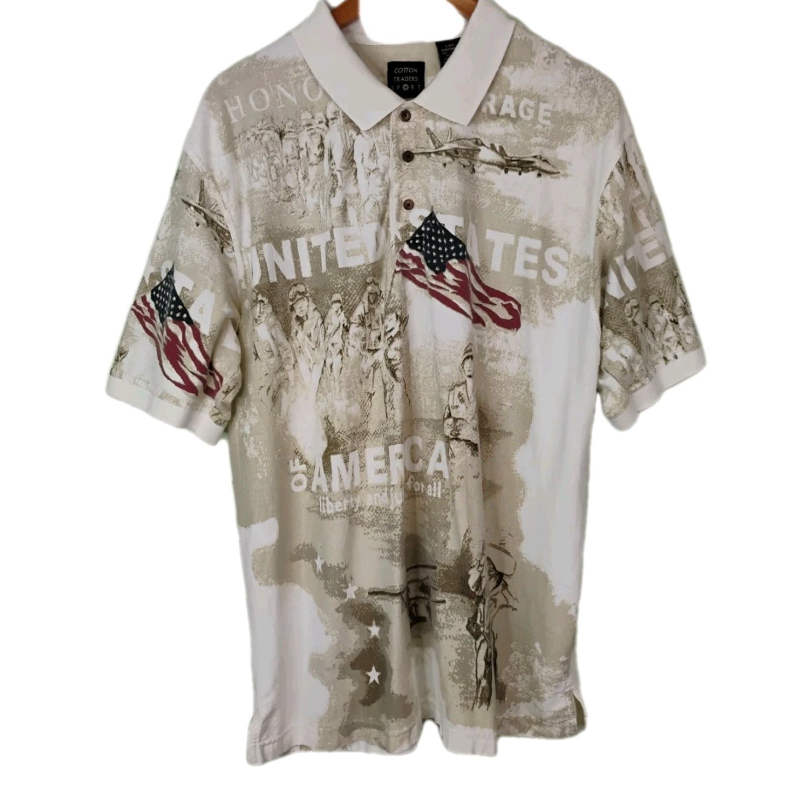 Cotton Traders VINTAGE Cotton Traders Polo Shirt 4th Of July Military Patriot Patriot/Flag/Patriotic Beige Large Men’s Short Sleeve Collared Polo Shirt Size US L / EU 52-54 / 3 - 2 Thumbnail
