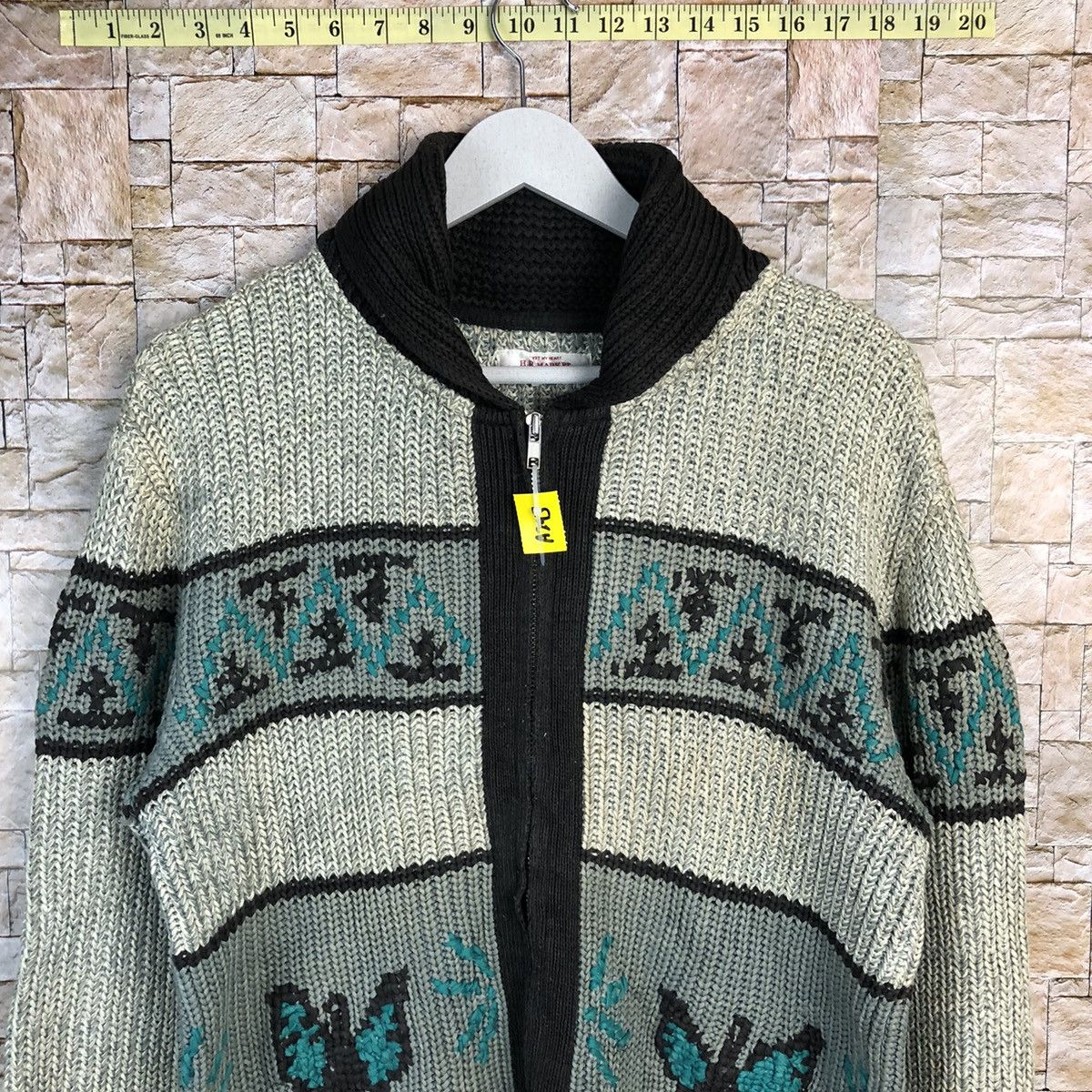 HOLLYWOOD RANCH MARKET × Homespun Knitwear Hollywood Ranch Market HR Grey Knitwear art cardigan #A293 Size US L / EU 52-54 / 3 - 5 Thumbnail