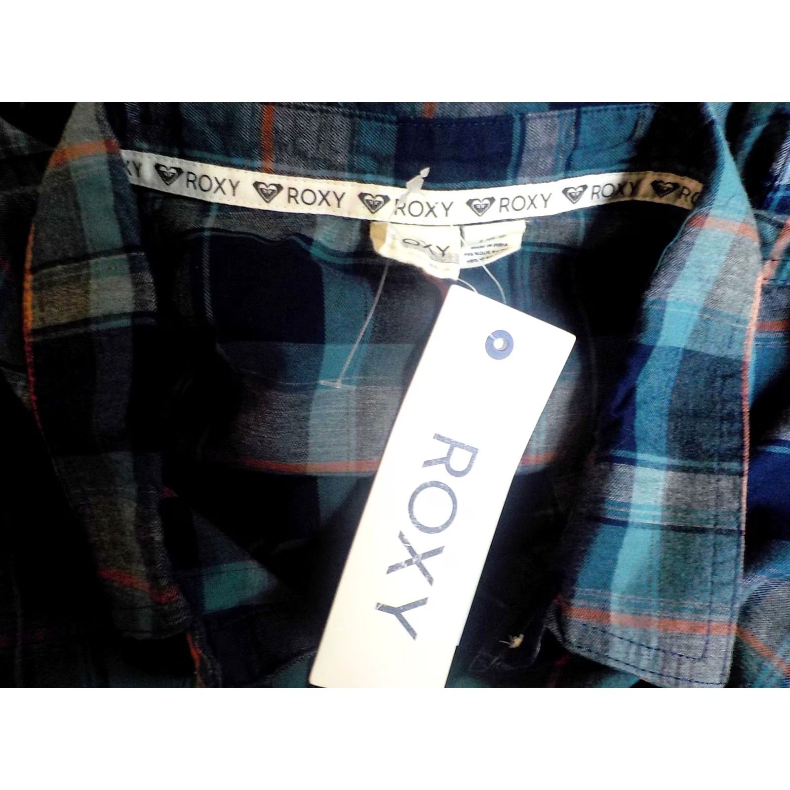Vintage ROXY Long Sleeve Plaid Button Front Shirt Blue/Peach 100% Cotton NWT LG Womens Shirt Size L / US 10 / IT 46 - 6 Thumbnail