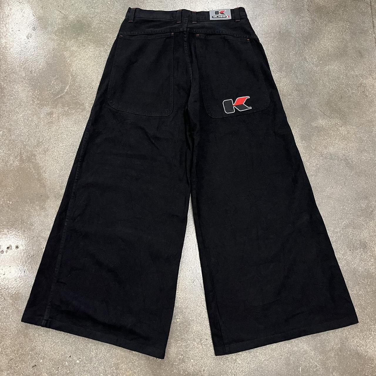 image of Jnco x Vintage VTG 90's Kikwear Extremely Baggy Black Denim Raver Pants, Men's (Size 34)