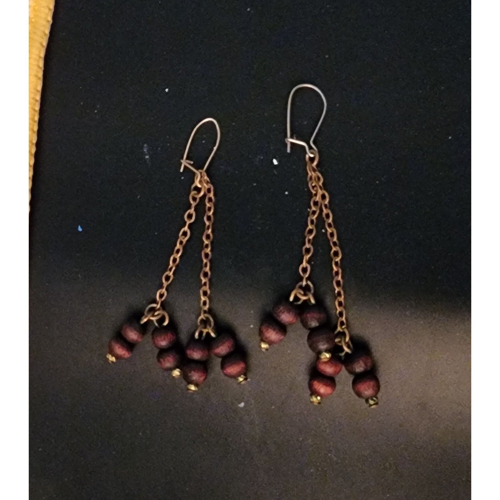 Unknown London Vintage double strand. Brass and wood earrings. Size ONE SIZE - 1 Thumbnail