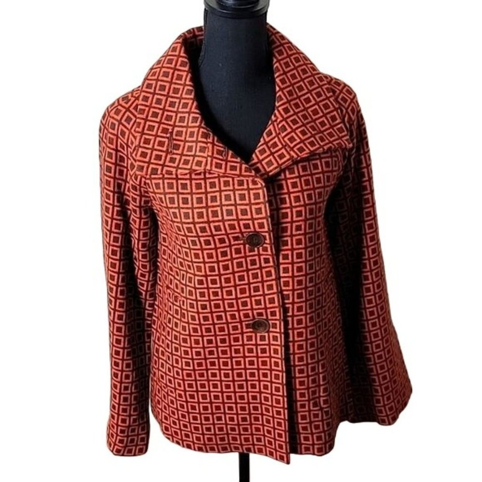 Vintage Adrienne Vittadini Womens Retro Print Wool Blend Cape Jacket Size S / US 4 / IT 40 - 2 Thumbnail