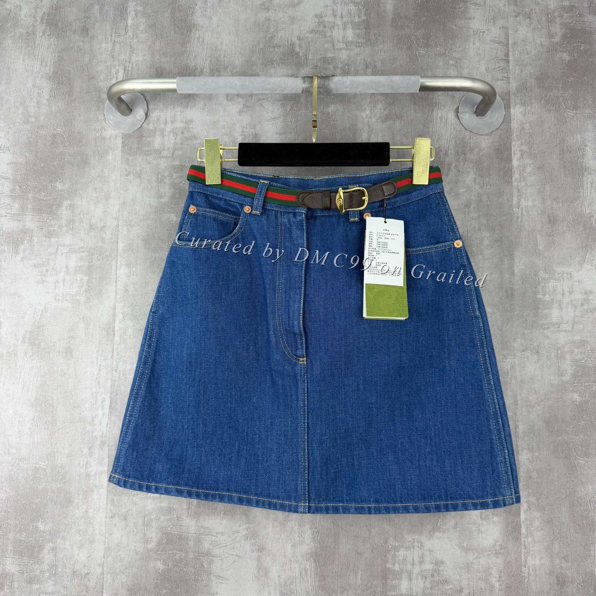Gucci Gucci Red-Green Stripe Gold Buckle Denim Skirt Size 38" / US 16 / IT 52 - 1 Thumbnail