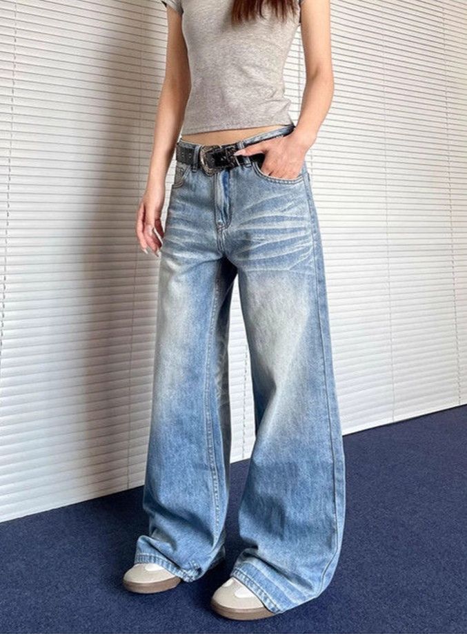 Japanese Brand × Jean Vintage Crease Blue Wide Leg Jeans Size US 26 / EU 42 - 2 Thumbnail