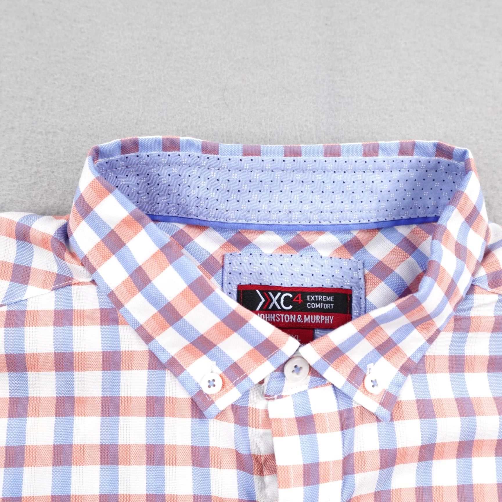 Johnston & Murphy Johnston & Murphy Shirt XL White Blue Orange Gingham Check XC4 Extreme Comfort Men's Button-Up Long Sleeve Size US XL / EU 56 / 4 - 2 Thumbnail