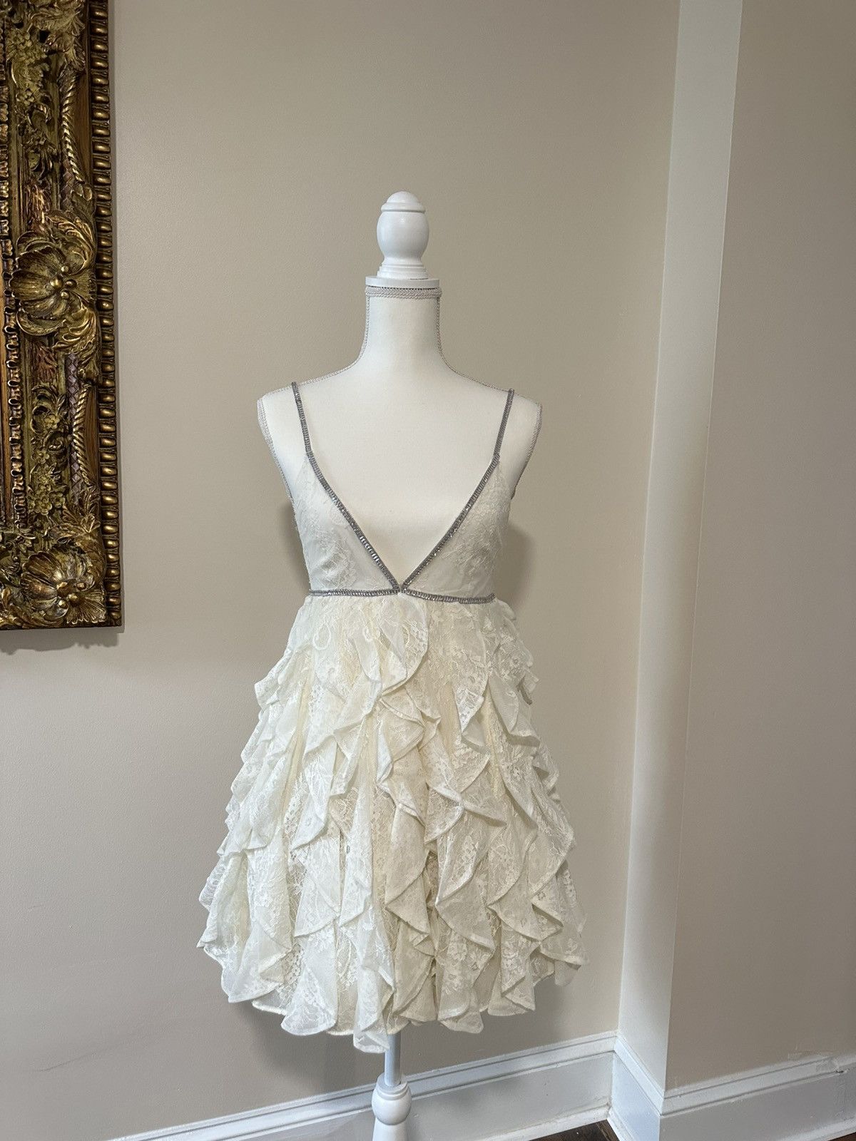 Alice + Olivia Alice+Olivia Wilmarie Lace-Crystal Mini Dress Size XS / US 0-2 / IT 36-38 - 3 Thumbnail