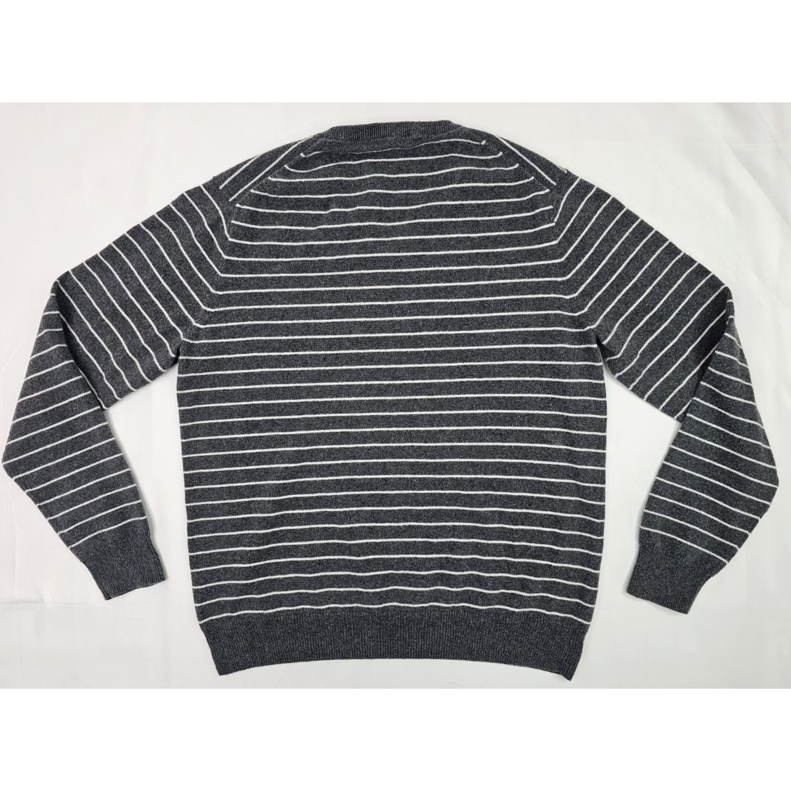 J.Crew J.CREW V-Neck Pullover Sweater Striped Black Gray Cotton Cashmere Mens Large EUC Size US L / EU 52-54 / 3 - 6 Thumbnail