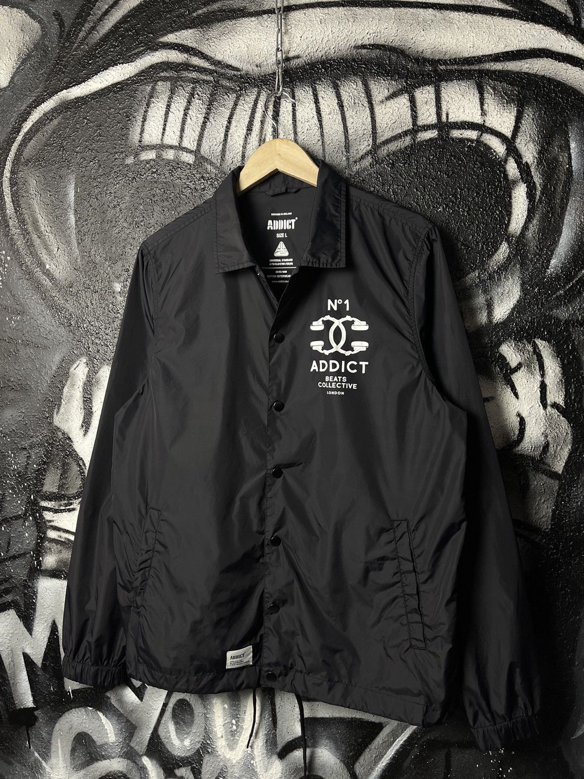 ADDICT Addict London Beats Collection Black Nylon Coach Jacket Men’s Size Large Size US L / EU 52-54 / 3 - 1 Thumbnail