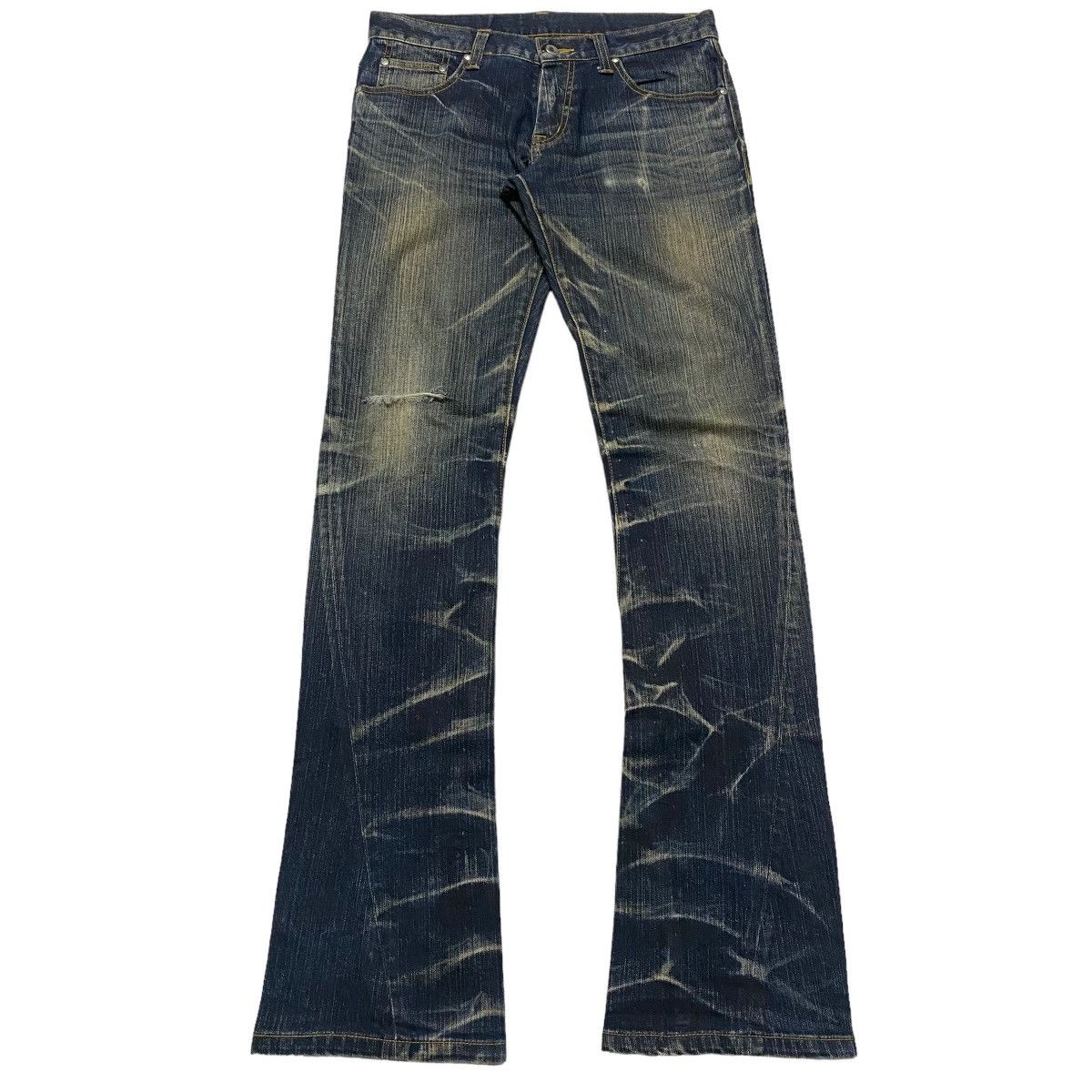 image of Tornado Mart x Tornado Mart Japan Tornados Spiral Cut Low Flare Jeans in Blue, Men's (Size 31)