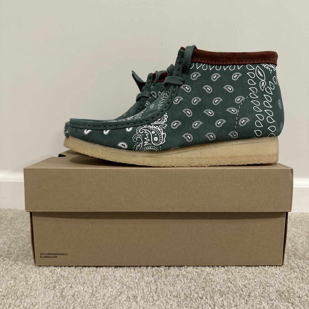 Clarks Clark s Wallabee Boot Green Paisley Grailed