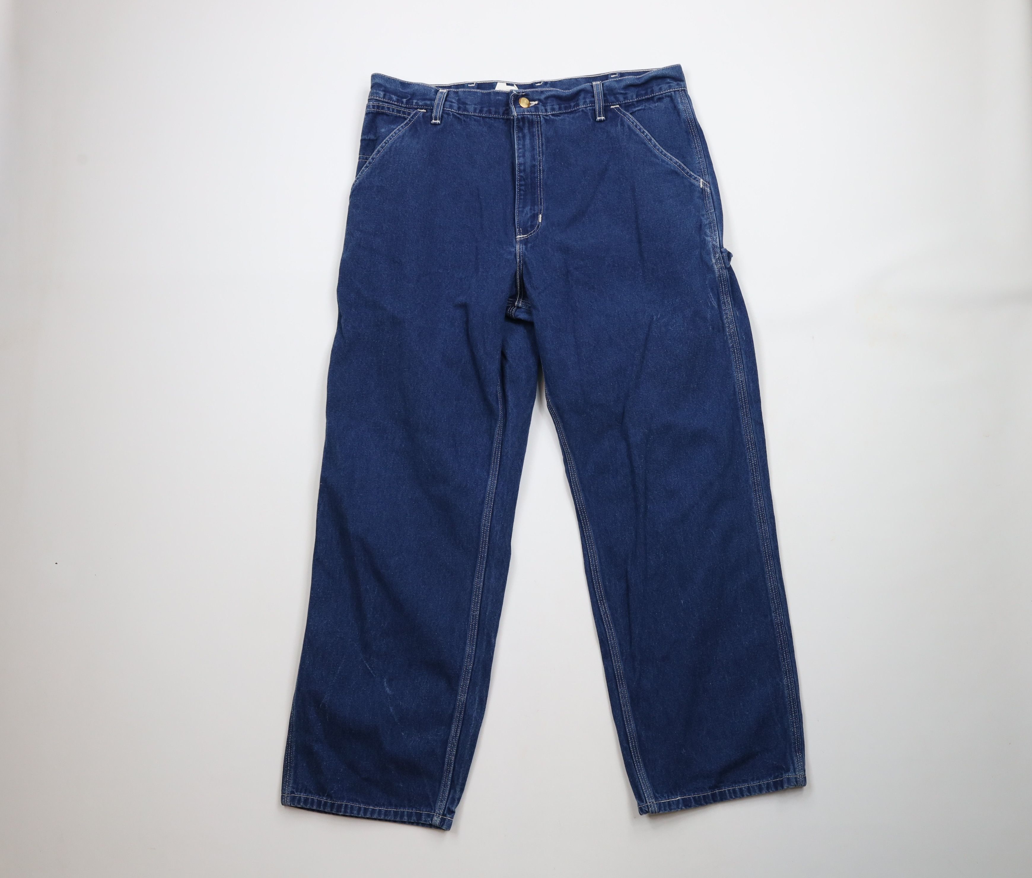 Carhartt × Vintage Vintage 90s Carhartt Spell Out Wide Leg Dungaree Denim Jeans Size US 36 / EU 52 - 1 Thumbnail