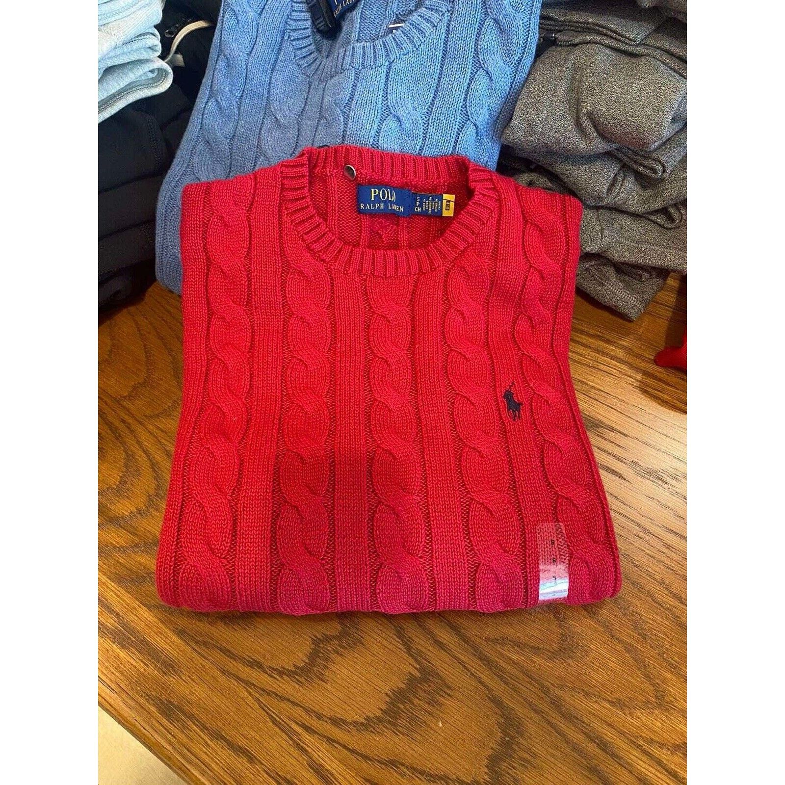 Polo Ralph Lauren NWT Polo Ralph Lauren Red Cotton Cable Knit Crewneck Sweater Size US XL / EU 56 / 4 - 2 Thumbnail