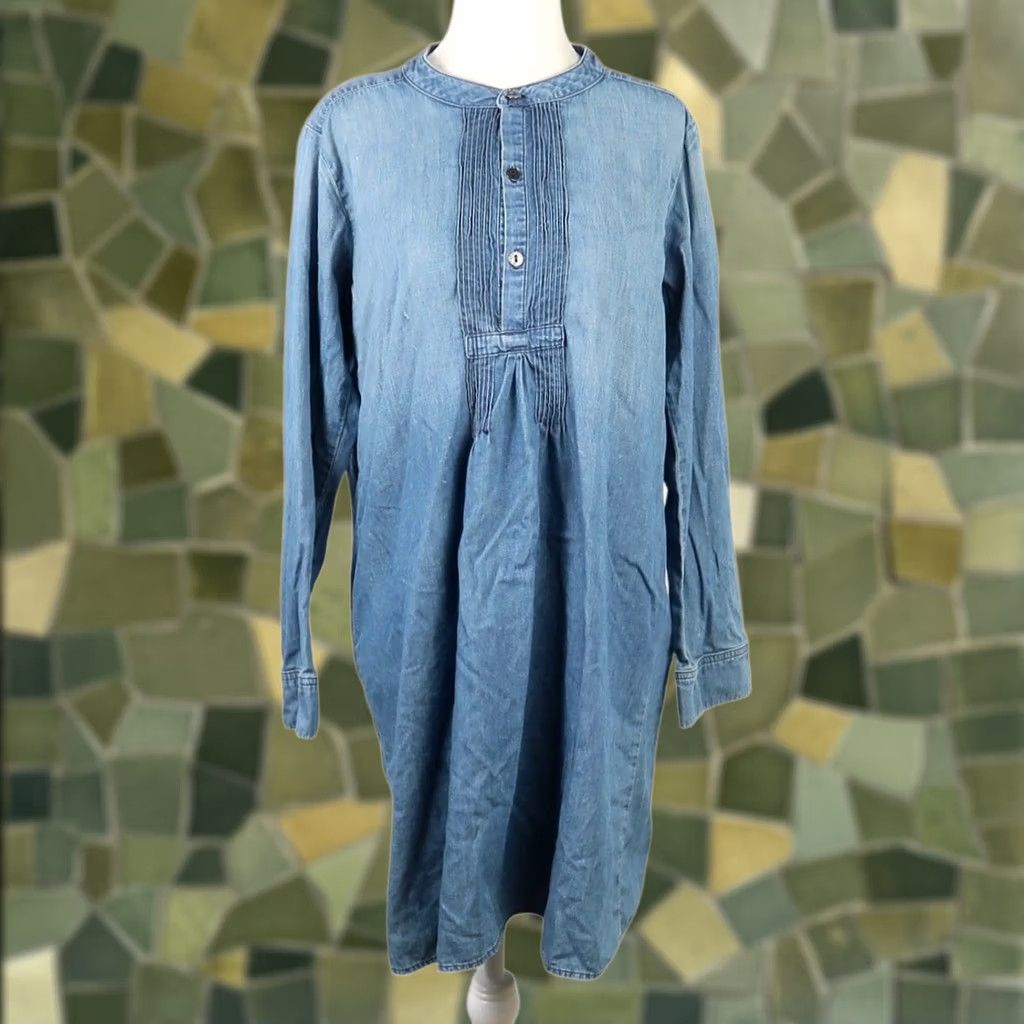 Vintage Current/Elliott Shirt Dress Blue Denim Chambray Mini Dress S Short Long Sleeve Button 100% Cotton Womens Size S / US 4 / IT 40 - 1 Thumbnail