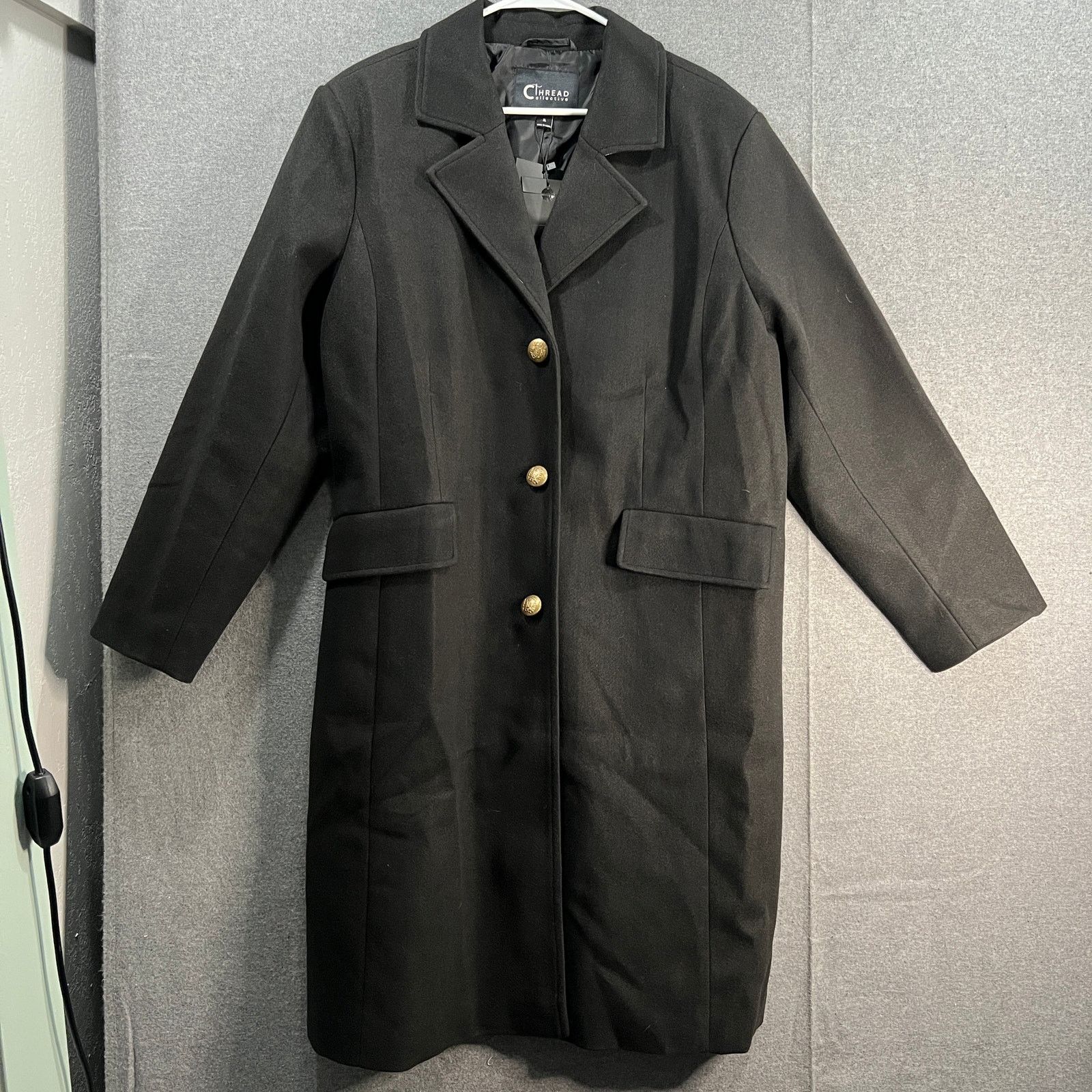 Other Thread Collective Faux Wool Notch Collar Long Coat Black Size XL / US 12-14 / IT 48-50 - 1 Thumbnail