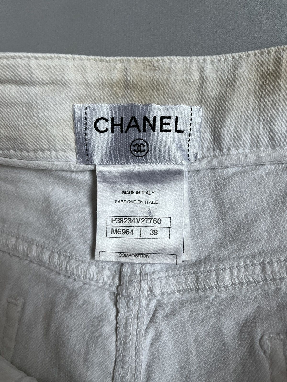 Chanel CHANEL Women Beige Botanical Floral Stripe Denim Pants Size 26" / US 2 / IT 38 - 7 Thumbnail
