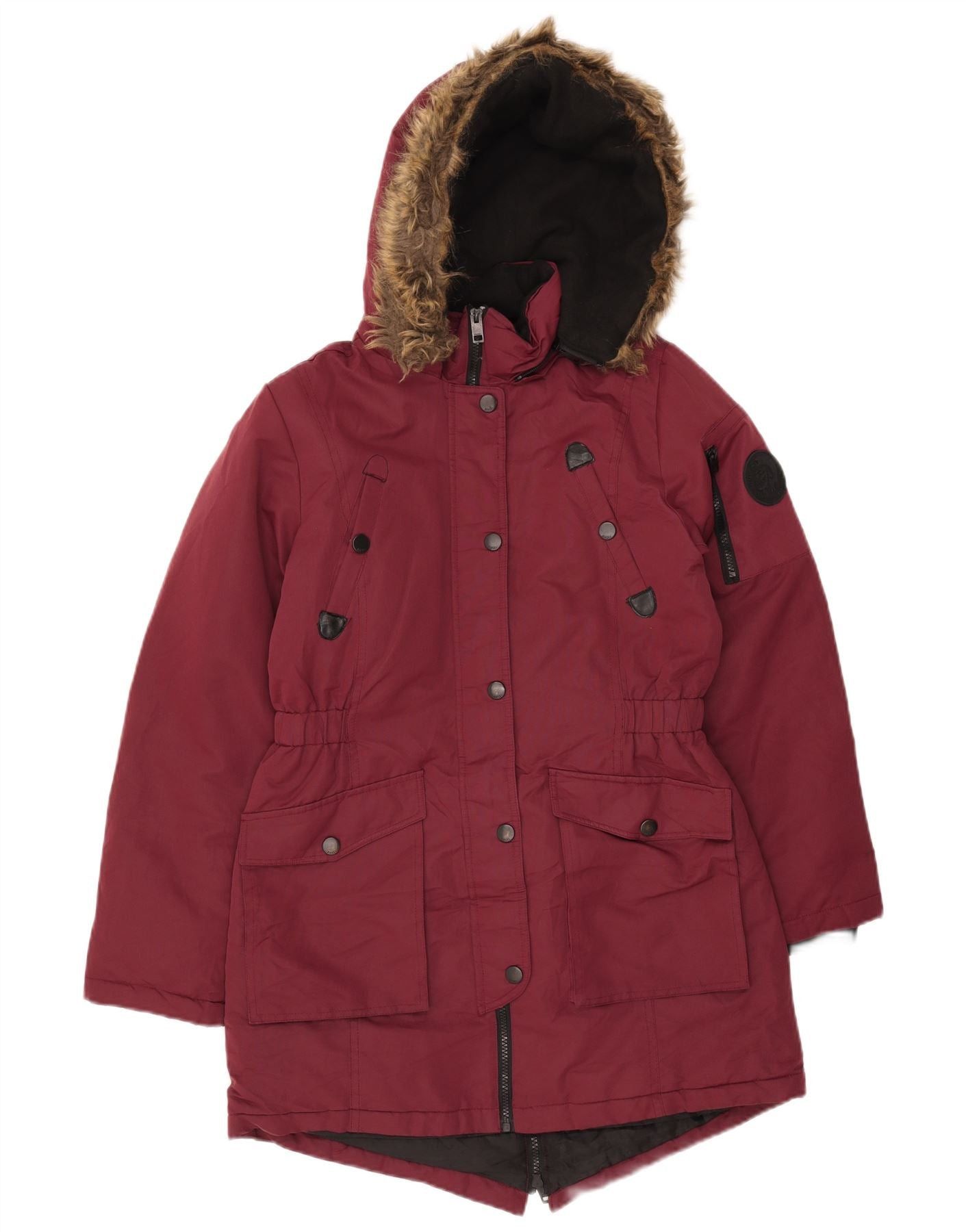 Diesel Womens Hooded Padded Coat UK 14 Medium Burgundy Polyester Size S / US 4 / IT 40 - 1 Thumbnail