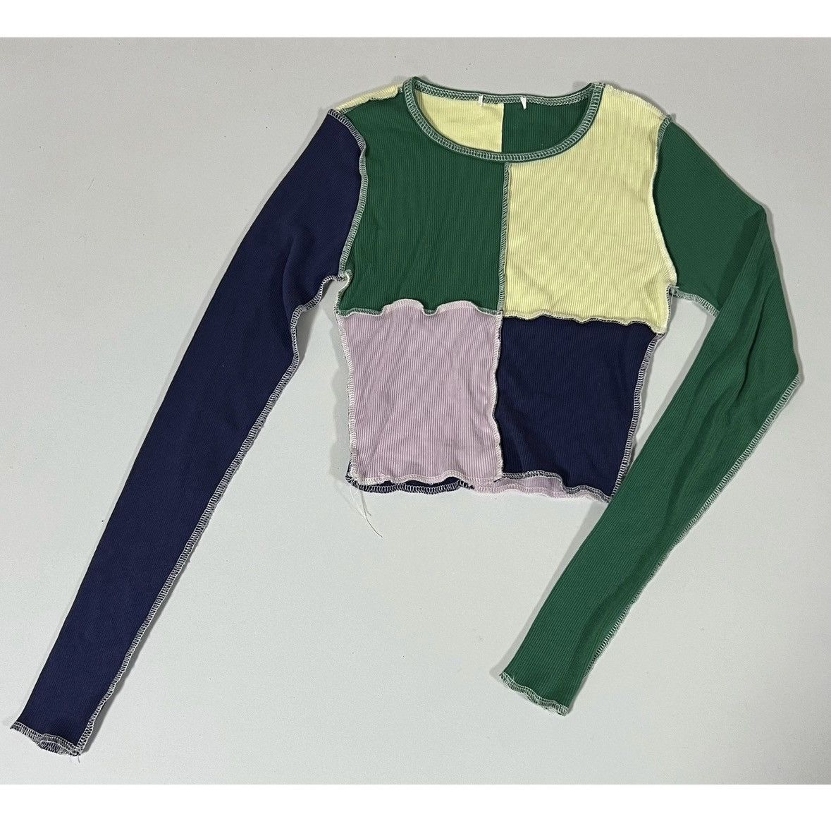 Pacsun Full Tilt Blue Color-Block Long Sleeve T-Shirt Top Tee XS 💚✨ Size XS / US 0-2 / IT 36-38 - 1 Thumbnail