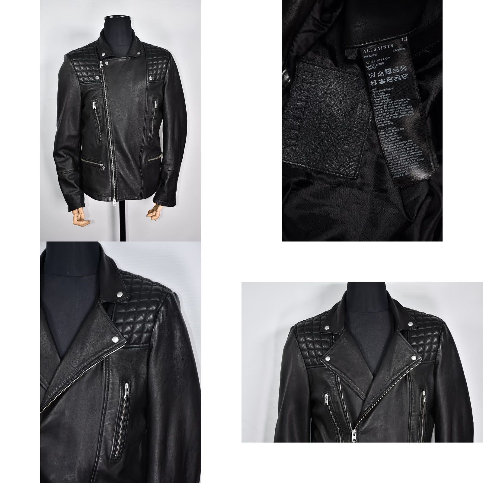 Allsaints All Saints Catch Biker Jacket Leather Quilted Zip Black L Men Reggular Size Shirt? Size US L / EU 52-54 / 3 - 8 Thumbnail