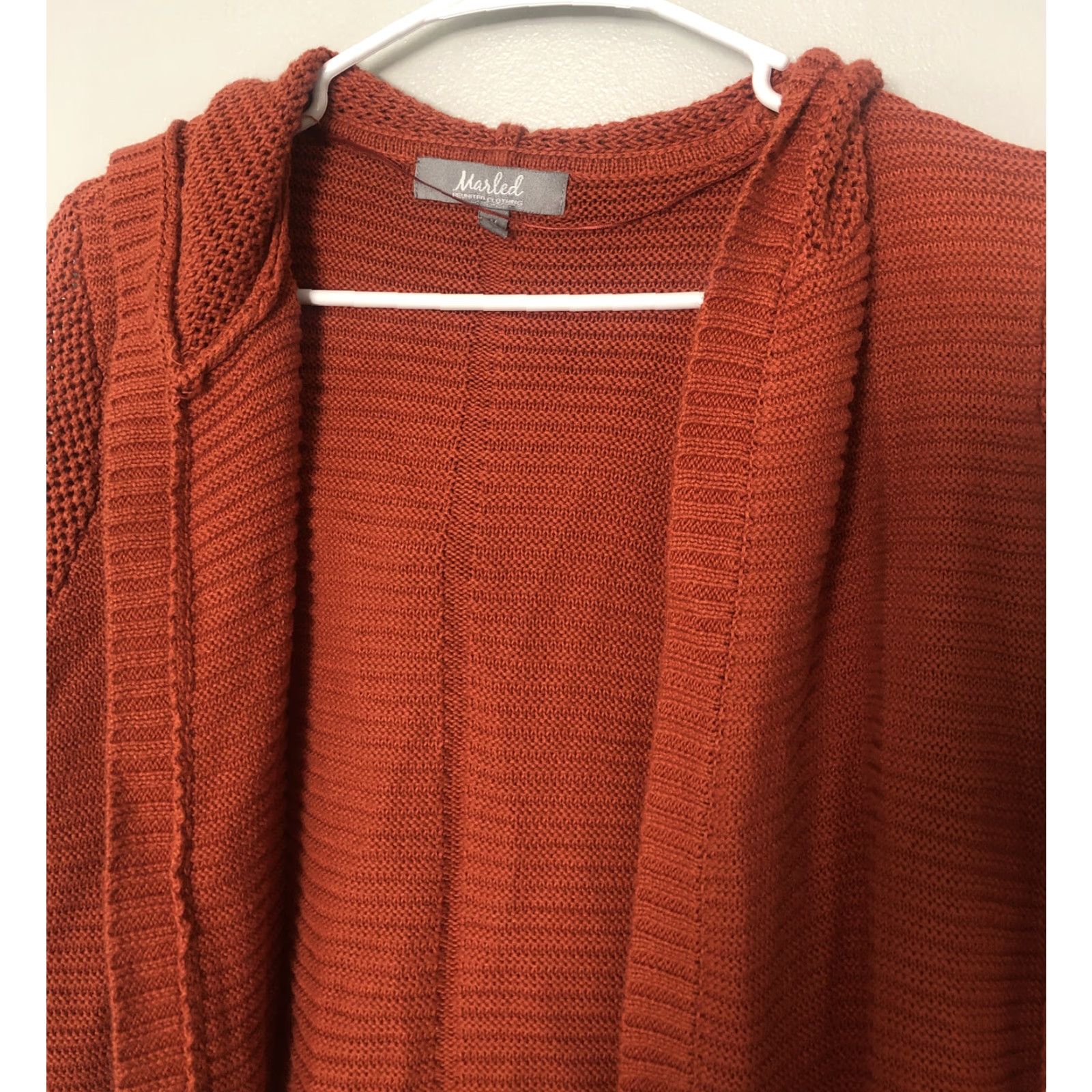 Vintage Marled Hooded Shaw Wrap Sweater Womens M Rust Brown Knit Raglan Sleeve V-Neck Casual Cardigan Size M / US 6-8 / IT 42-44 - 2 Thumbnail