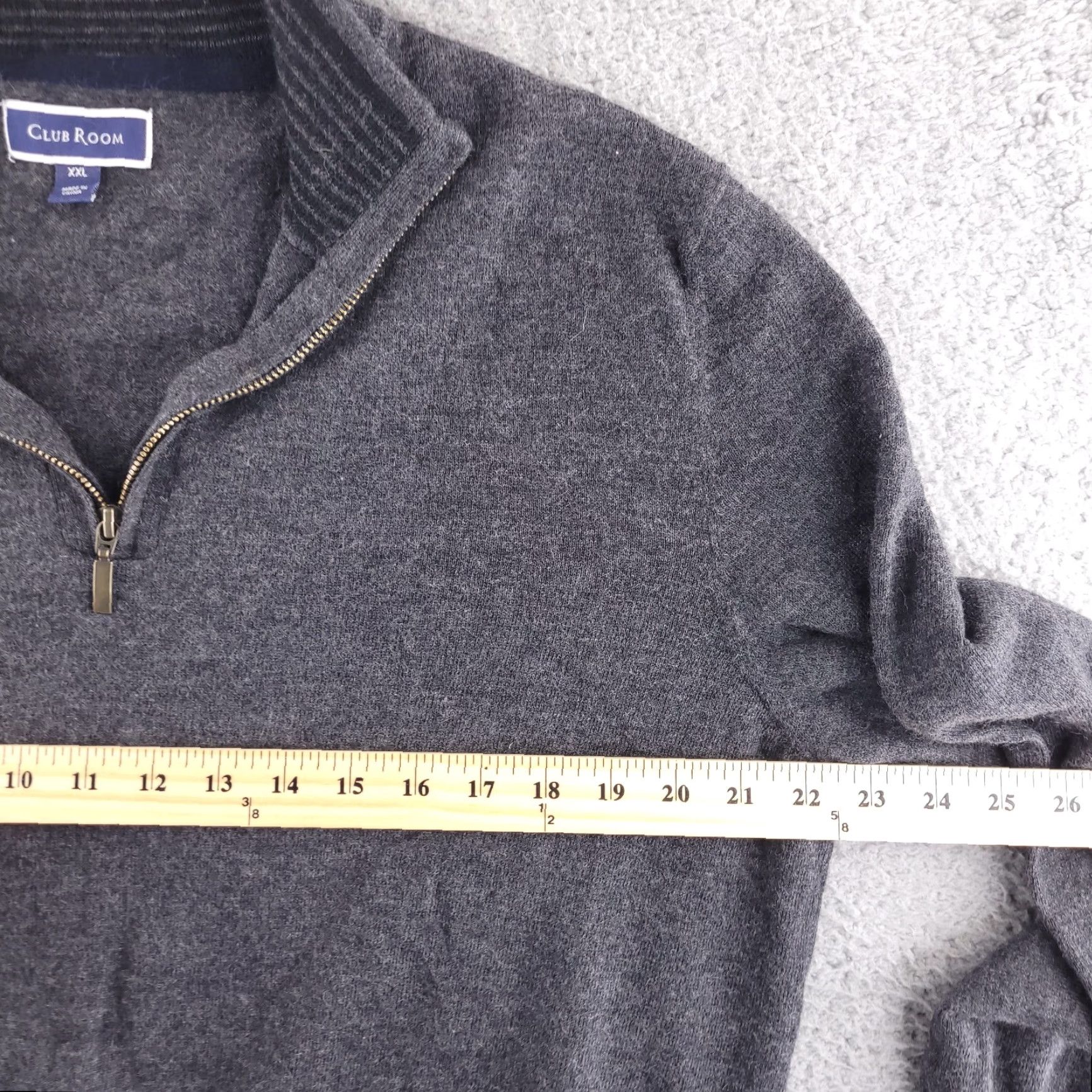 Club Room Club Room Quarter Zip Sweater Mens Large Wool Gray FITS SHORT Size US L / EU 52-54 / 3 - 6 Thumbnail