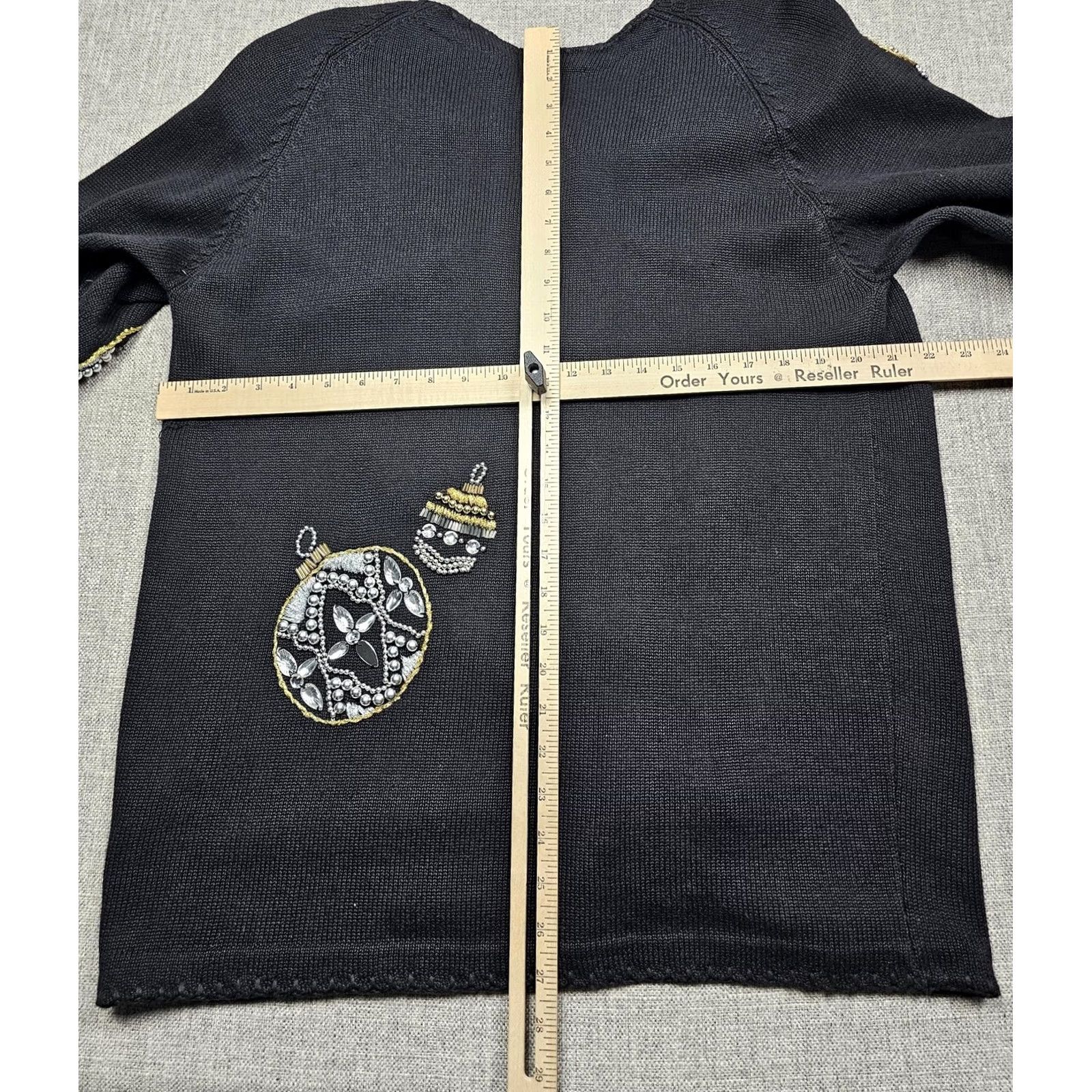 Vintage Michael Simon Cardigan Sweater Womens 2 Black Christmas Ornaments 90s, Women's (Size Xs) — image 5 of 6