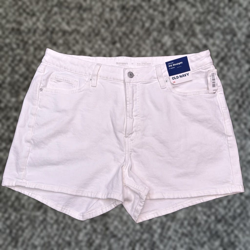Old Navy Old Navy Womens 14 Denim Shorts High Rise 5-Pocket Pockets Stretch White Vintage No Seasonal Modern Casual Beach Walking Size 36" / US 14 / IT 50 - 1 Thumbnail