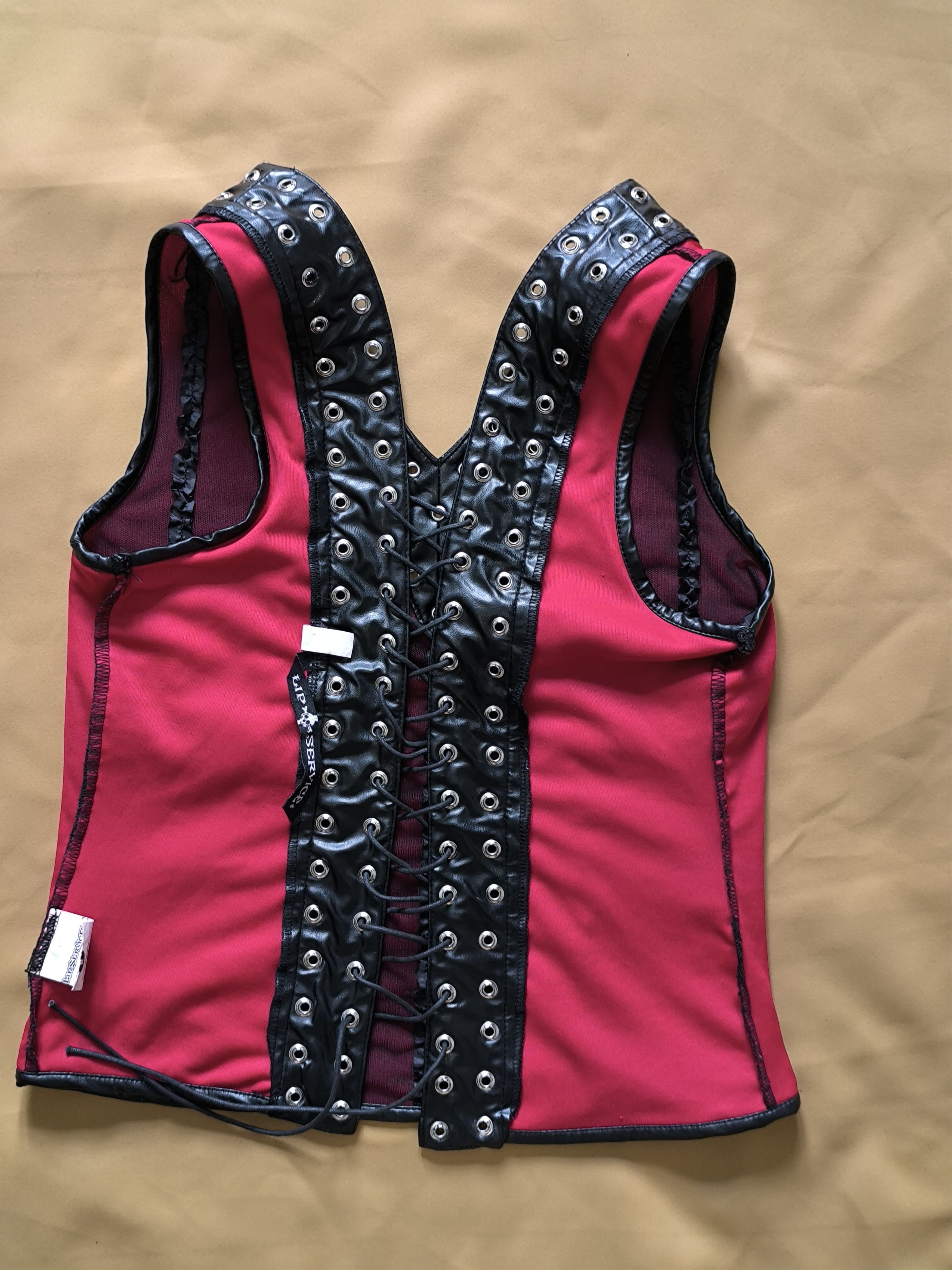 Lip Service VTG Lip Service Y2K Red Black Mesh Bordello Corset Top M Size M / US 6-8 / IT 42-44 - 22 Thumbnail