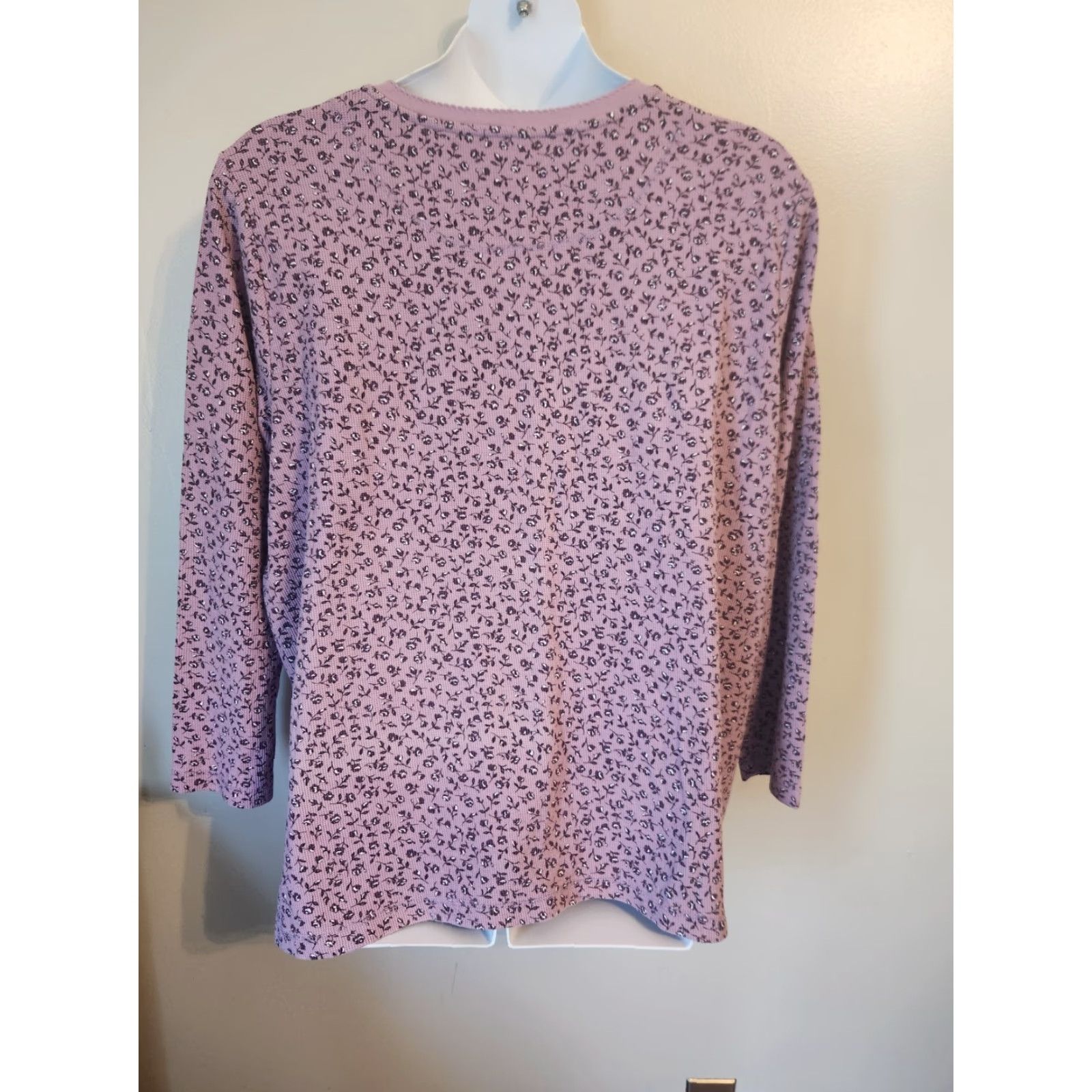 Essentials Essentials by Maggie Purple Floral Henley Waffle Knit Top Shirt 30/32 Plus Size 4XL / US 24-26 - 5 Thumbnail