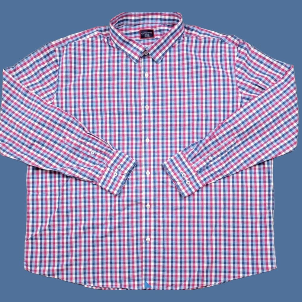 UNTUCKit UNTUCKit Shirt Mens 3XLC Red White Blue Plaid Check Wrinkle Free Redding WF Button-Up Collar Spread Size US XXL / EU 58 / 5 - 1 Thumbnail
