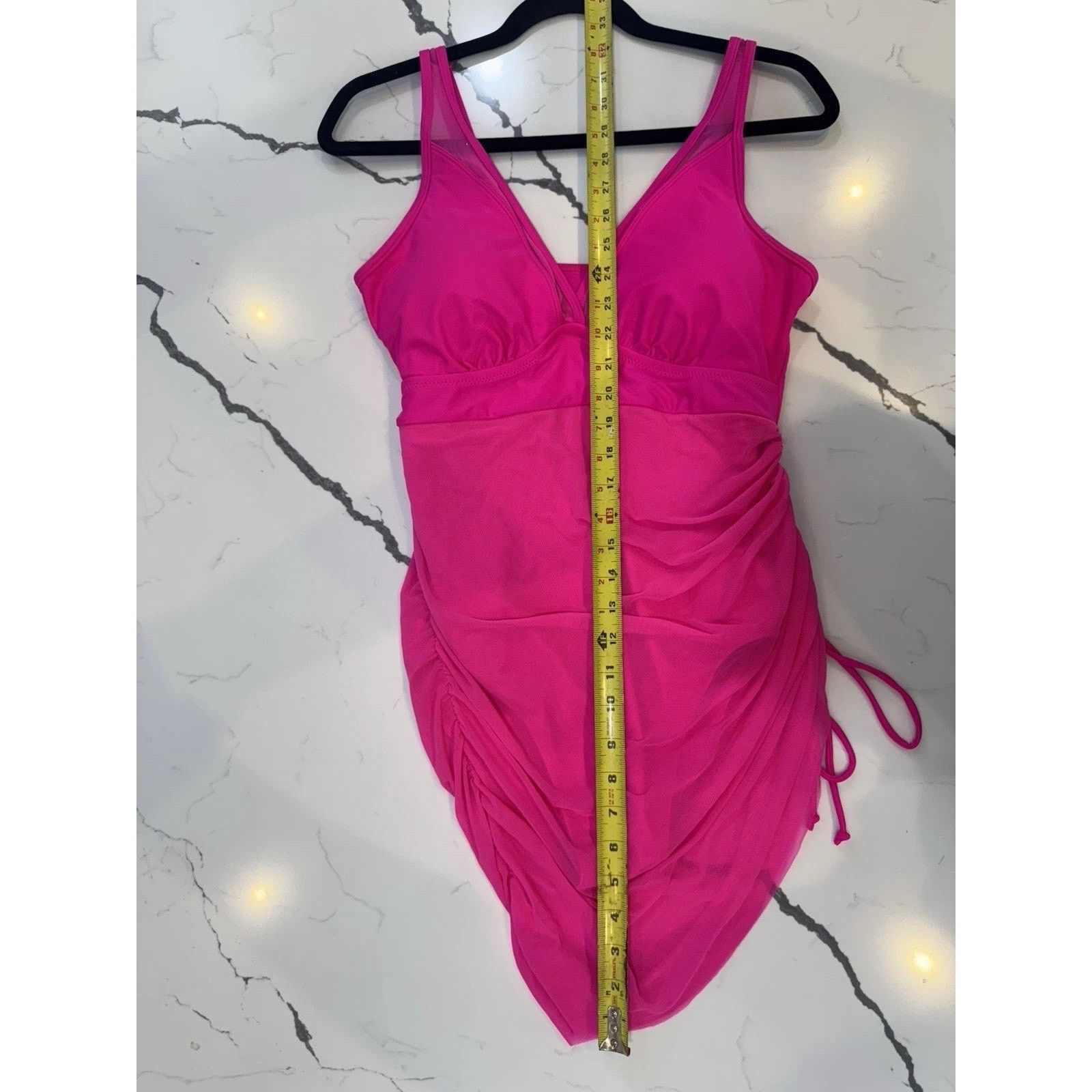 Other Hot Pink Ruched Swim Dress Tankini Swimsuit Mesh Cover Up Size XL / US 12-14 / IT 48-50 - 7 Thumbnail
