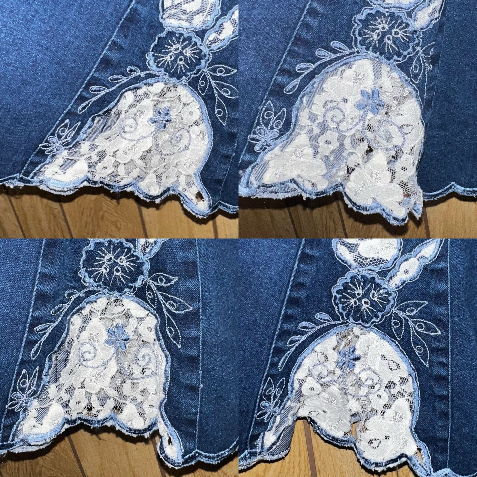 Other Vintage Choices Denim Tulip Skirt Lace Insets Petite MED Size 28" / US 6 / IT 42 - 9 Thumbnail