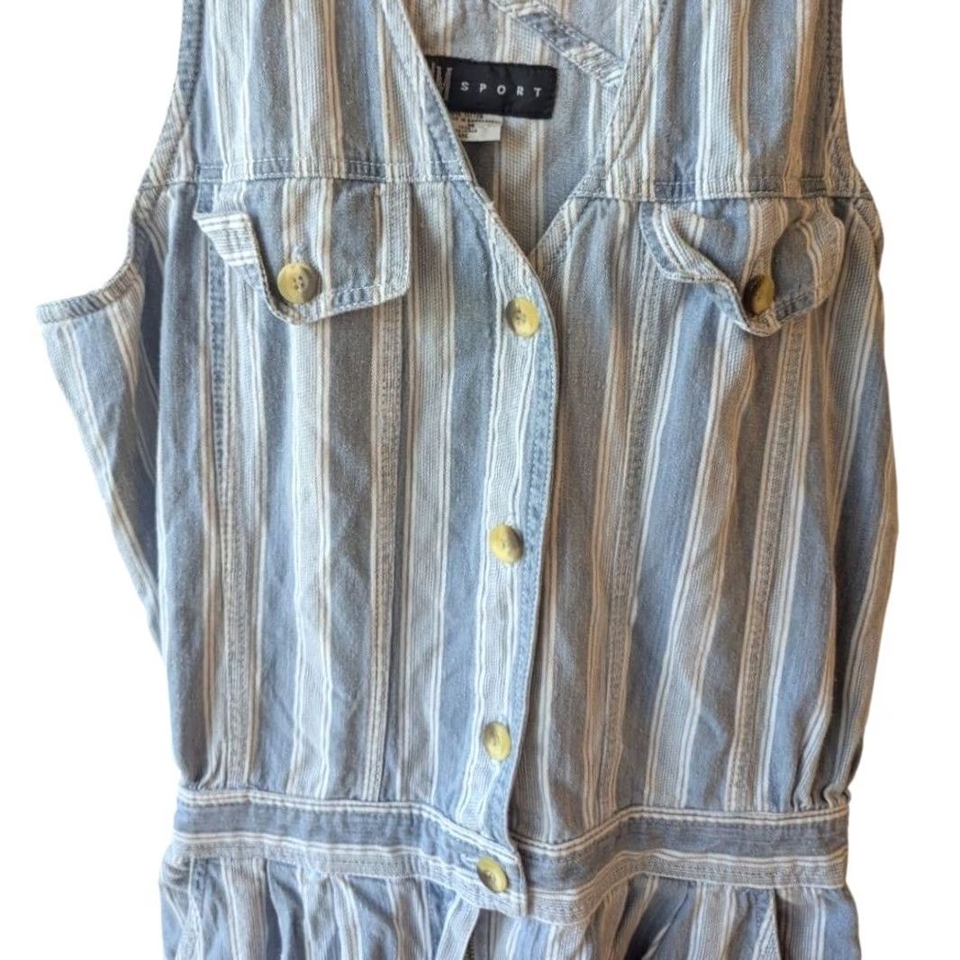 Vintage VINTAGE A/M Sport Romper Blue White Striped Sleeveless Button Front Size M Womens Shortall 90s Size 32" / US 10 / IT 46 - 2 Thumbnail