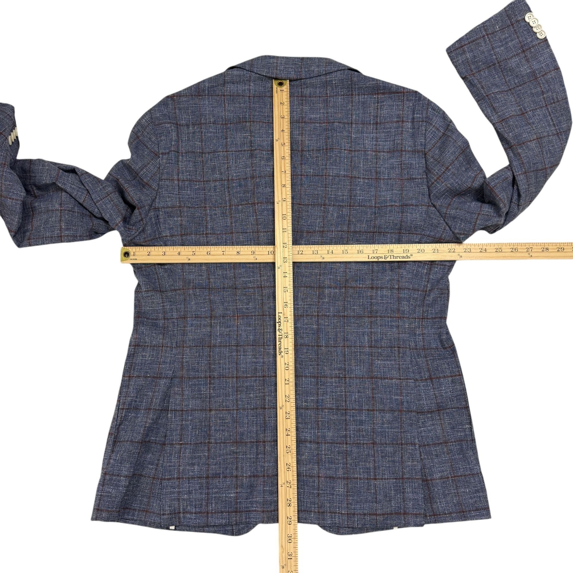Hugo Boss Hugo Boss Slim-Fit Micro-Patterned Jacket Blue Checkered Lin Size US L / EU 52-54 / 3 - 10 Thumbnail