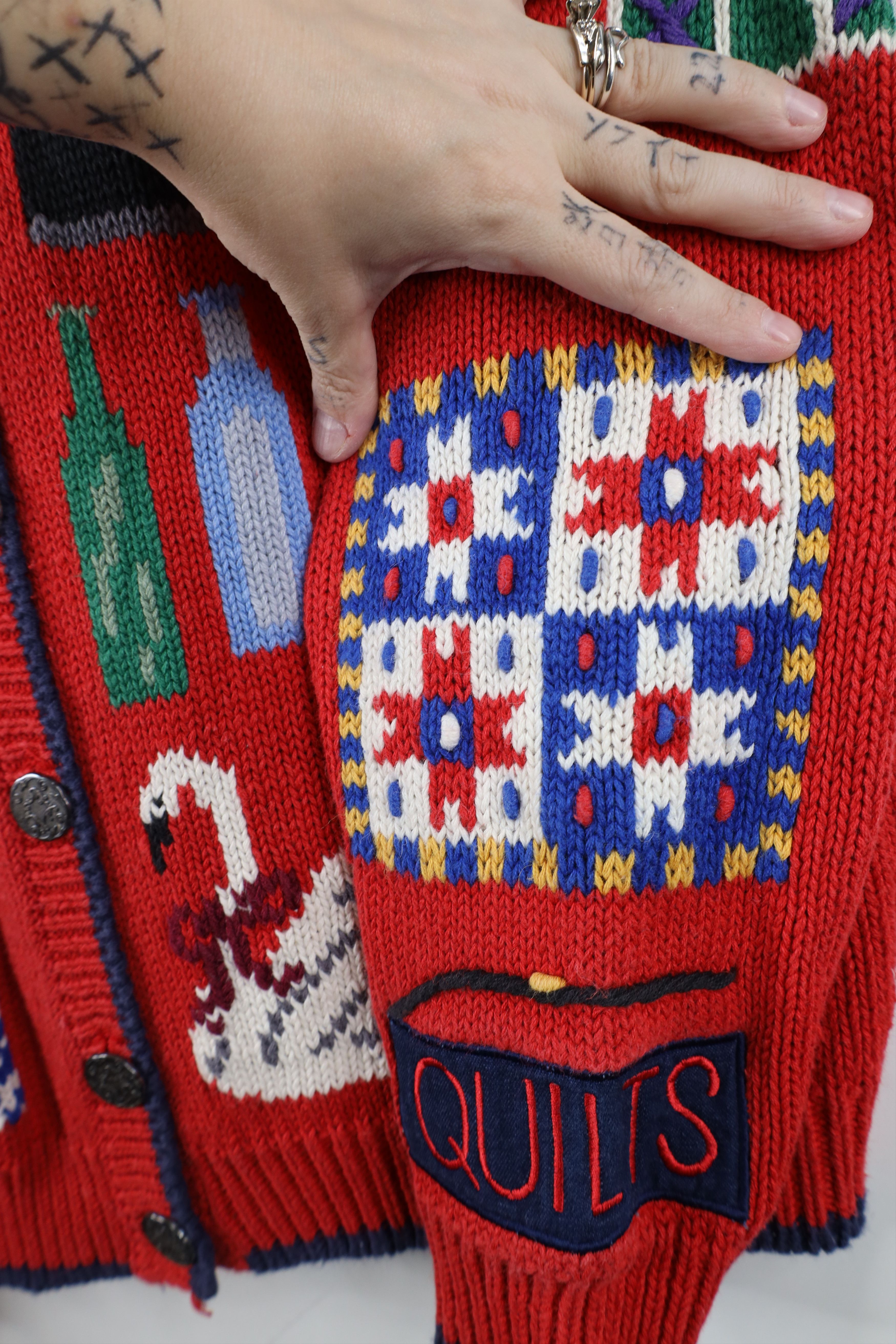 Vintage Vintage 90s Design Options Quilt Knit Cardigan Sweater Size L / US 10 / IT 46 - 10 Thumbnail