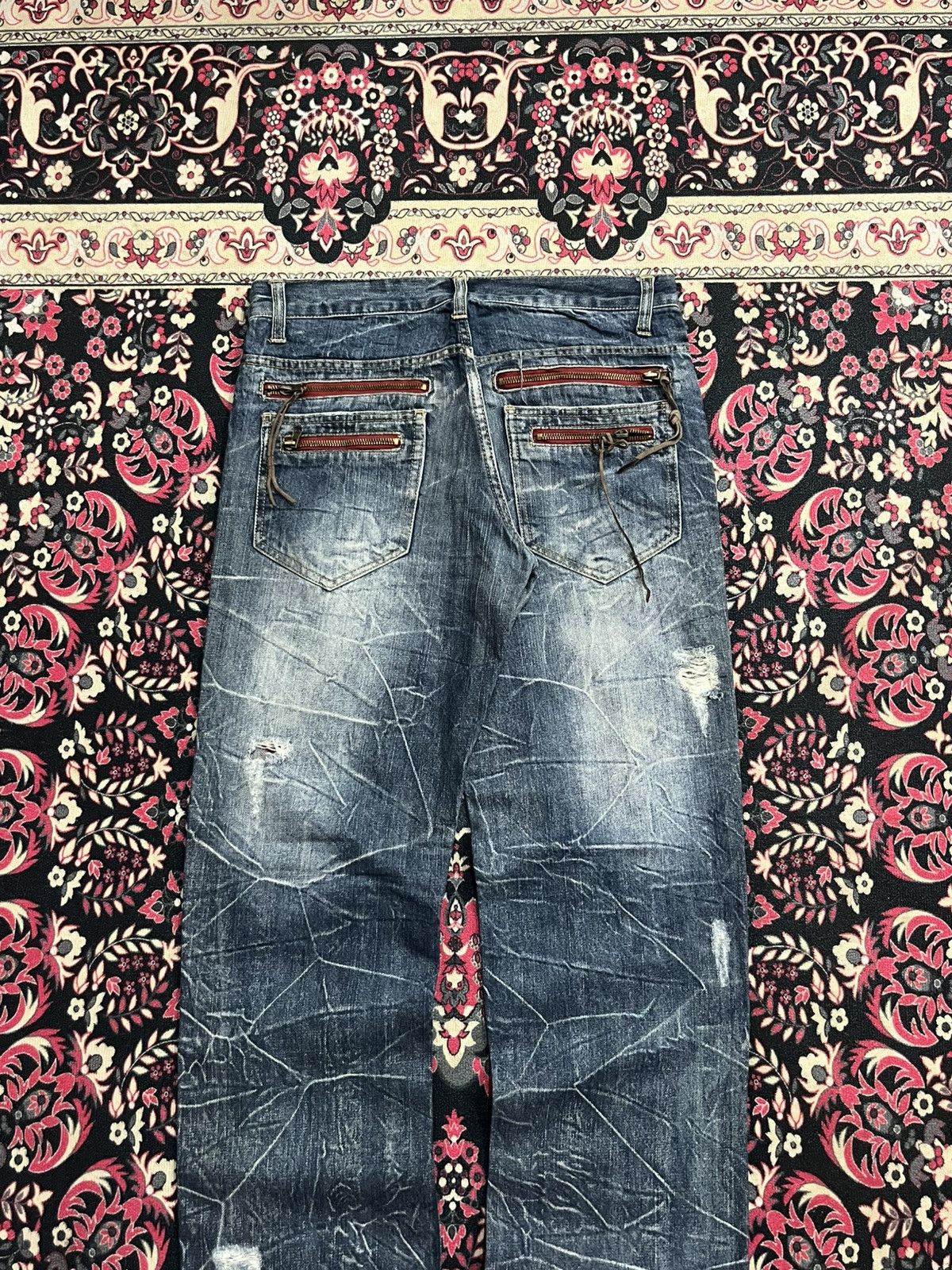 Hysteric Glamour Japanese Brand Tartan Patches Pocket Studded Crack Blue Jean Size US 31 - 5 Thumbnail