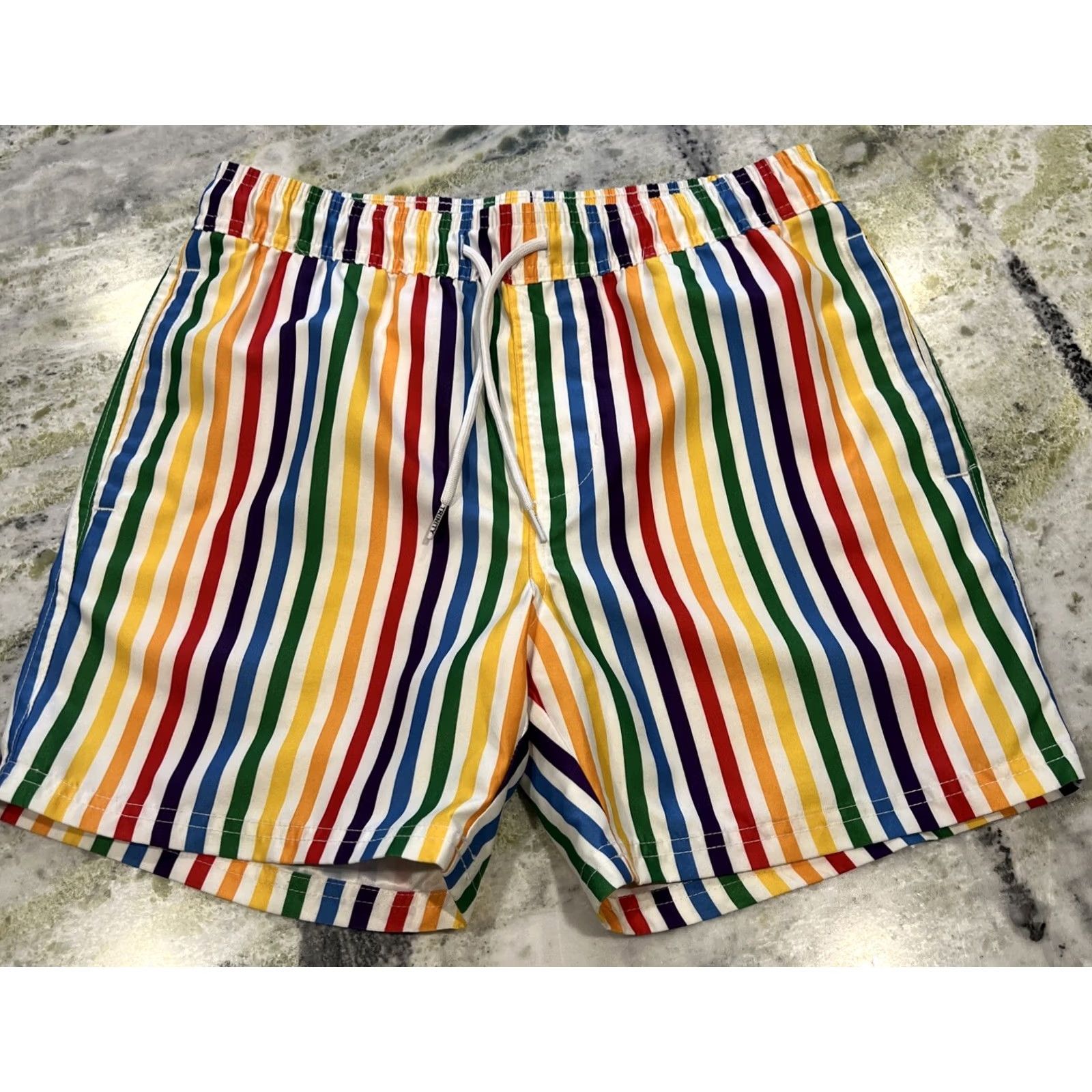 Vintage VINTAGE Trinity Collective Men's Small Shorts Unlined Swim Trunks Striped Rainbow Pride Size US 29 - 2 Thumbnail