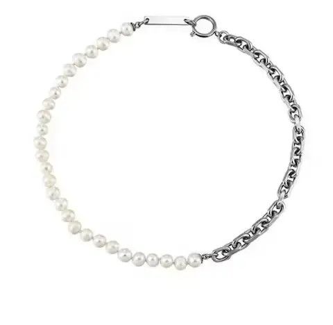 Unisex Punk Chain Pearl Necklace Trendy Jewelry in Silver, Men's