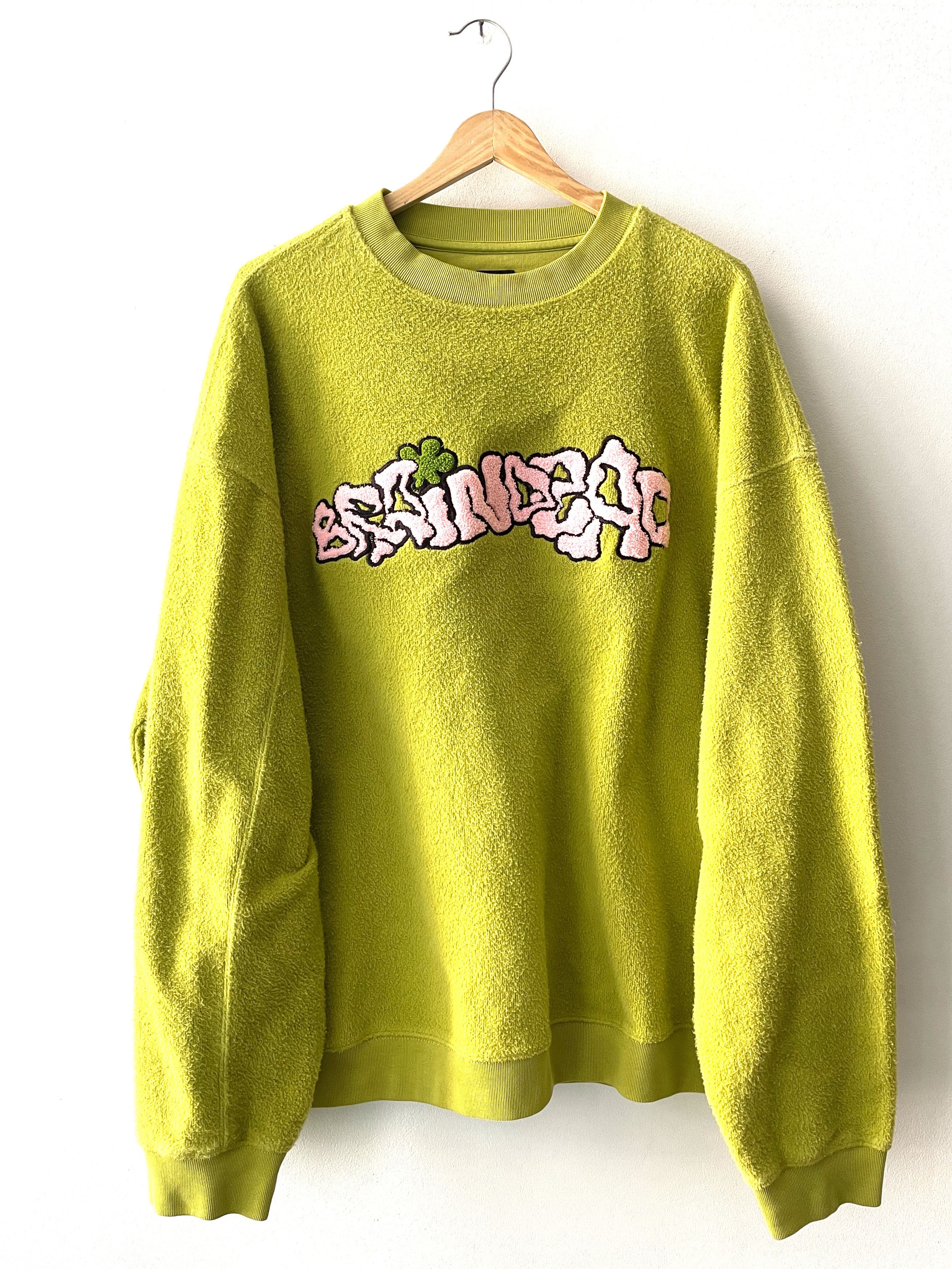 image of Brain Dead Slime Reverse Fleece Crewneck Sweatshirt Size XL in Apple Green, Men's