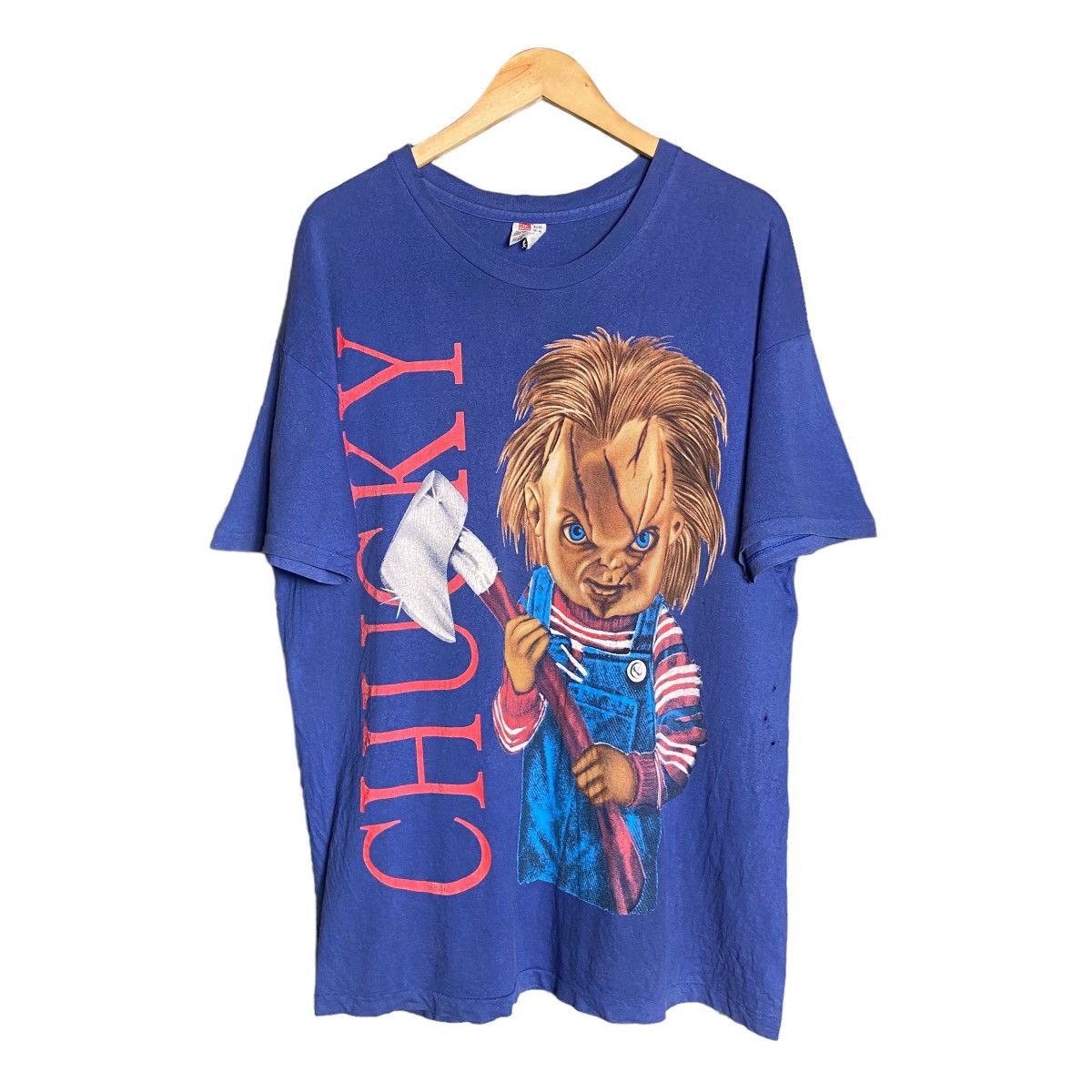 image of 90's Chucky Horror Movie Tee in Blue, Men's (Size XL)