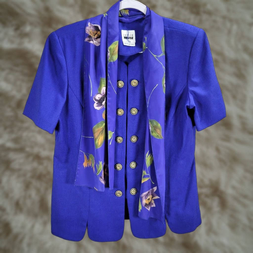 Vintage Vtg Leslie Fay Shirt Blue Purple Shoulder Pads Secretary Sz 12, Business, Polyester, Look: Secretary/Geek, Size 12, Women? Mens? Size XL / US 12-14 / IT 48-50 - 1 Thumbnail