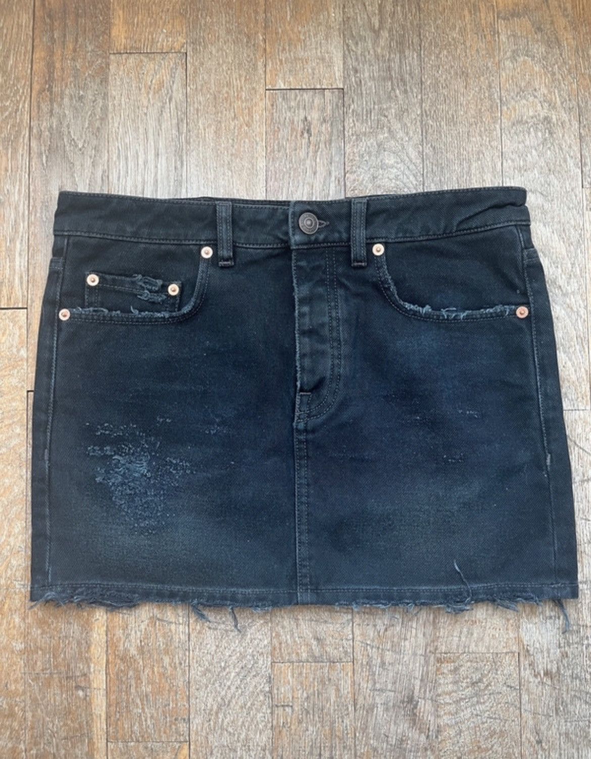 image of Sample Balenciaga 2022 Black Denim Mini Skirt W Rayed Effect, Women's (Size 26)