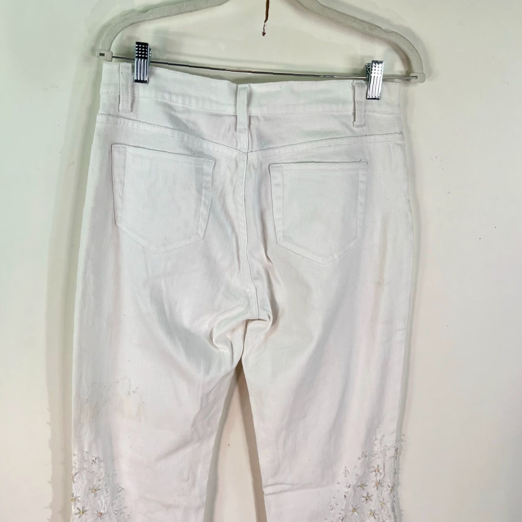 Vintage Latina Jeans Women's Size 8 White 32X32 Lace Patches Rhinestone Embroidered Denim Straight 32 Inseam 100% Genuine USA Seller Mens? Size 30" / US 8 / IT 44 - 6 Thumbnail