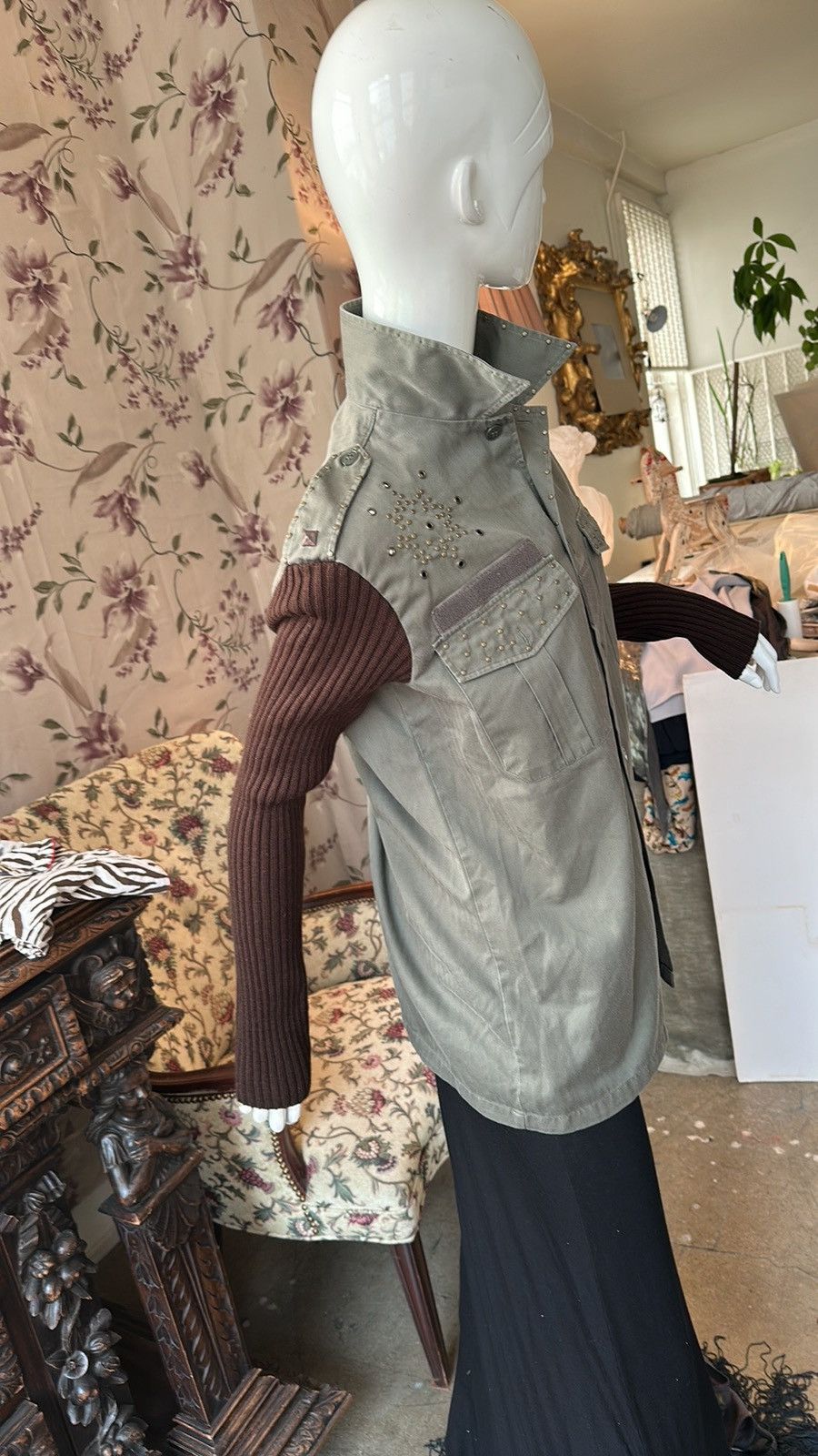 Other Military green Cotton Knit Sleeves Jacket Embellished Size M / US 6-8 / IT 42-44 - 7 Thumbnail