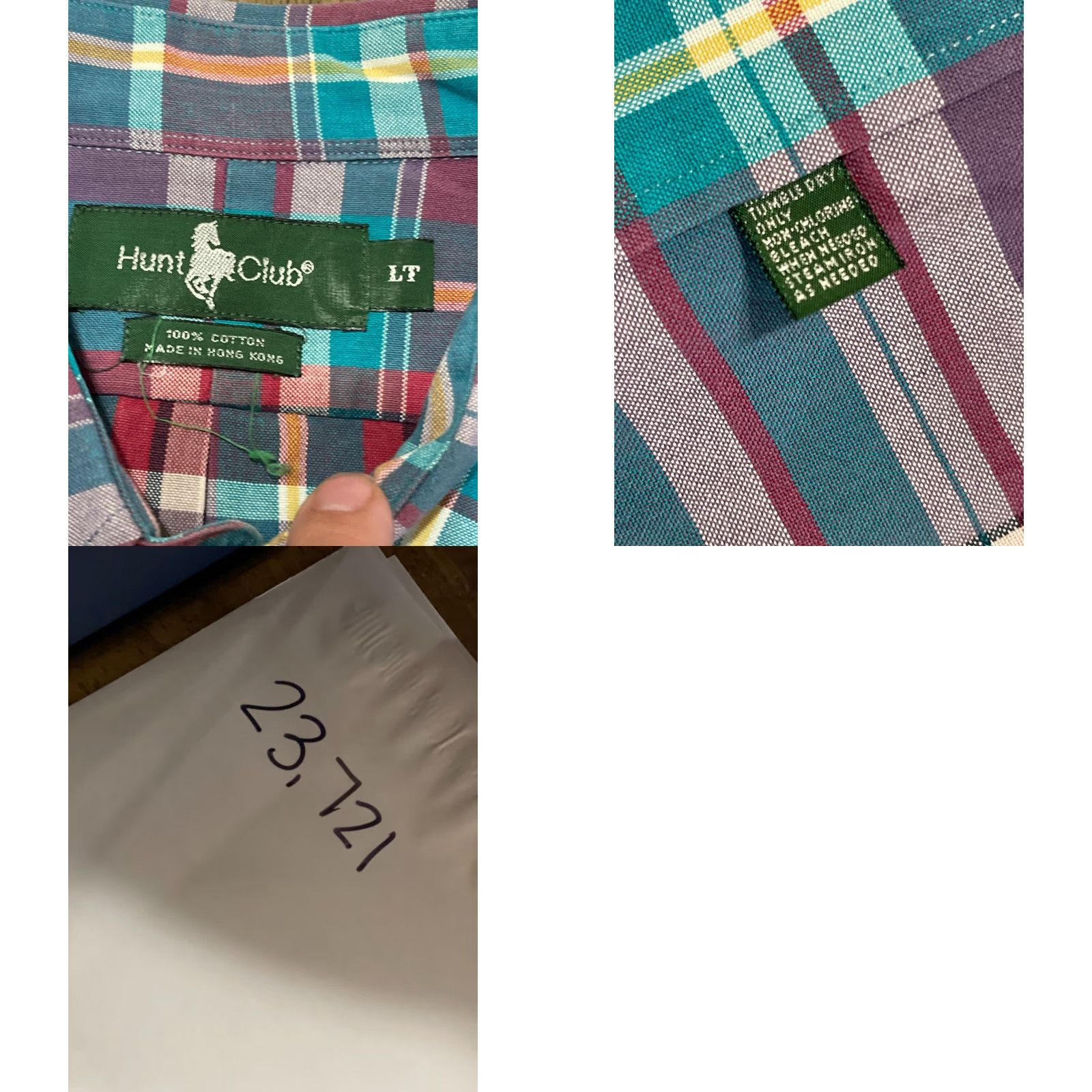 Vintage Hunt Club Shirt Men L Tall Blue Purple Red Plaid Button Up Casual Vintage No N/A Size US L / EU 52-54 / 3 - 8 Thumbnail