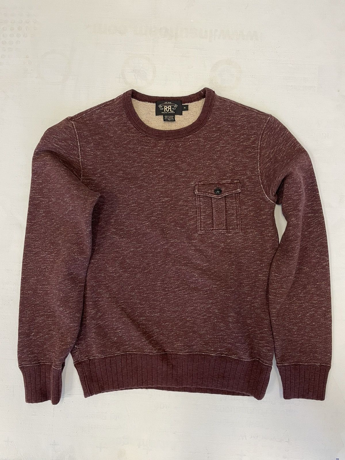 image of Rrl Ralph Lauren Crewneck French Terry Sweatshirt in Wine, Men's (Size XS)