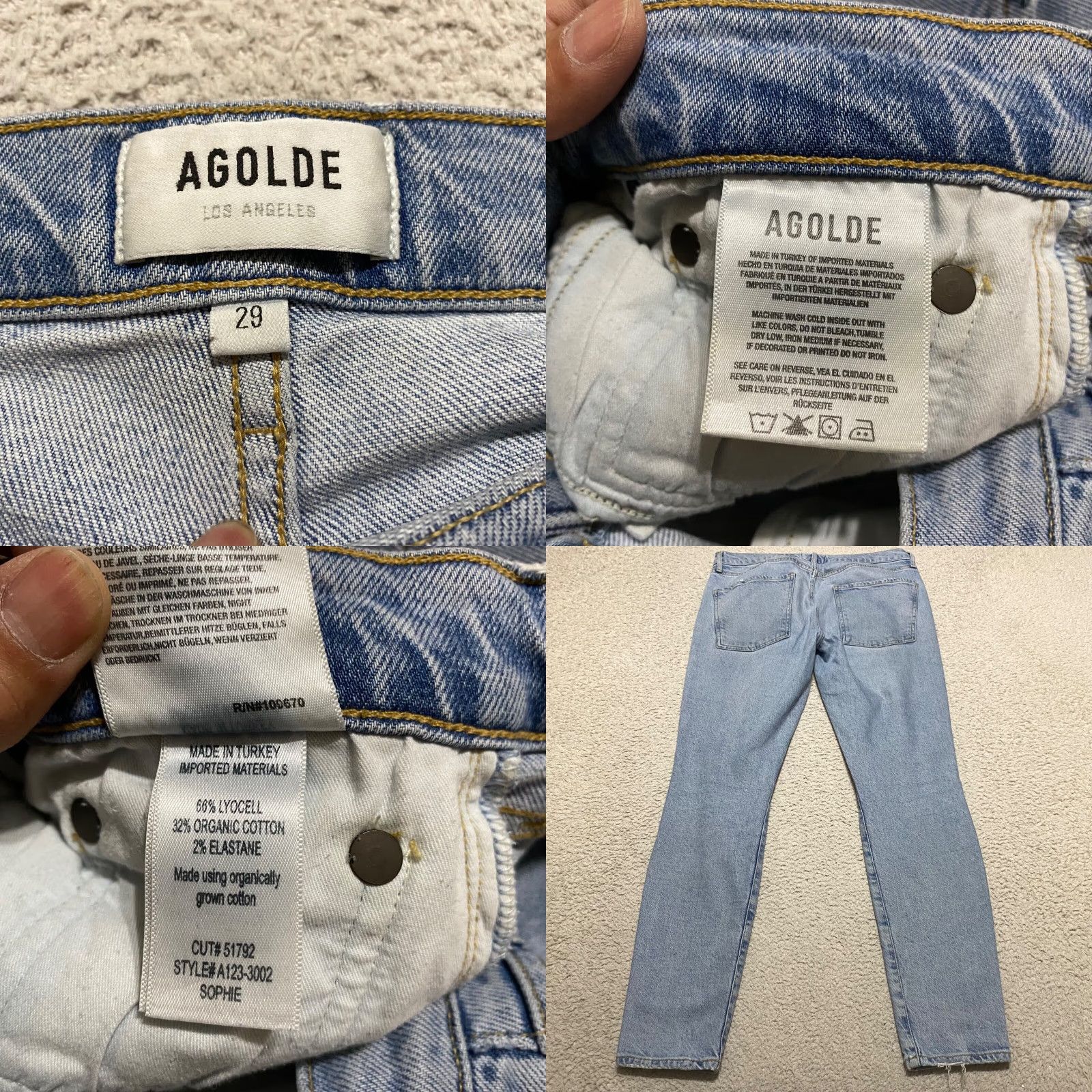 Agolde AGOLDE Womens Jeans 29 Blue Denim Sophie High Rise Skinny Medium Wash Distress Size 29" - 8 Thumbnail
